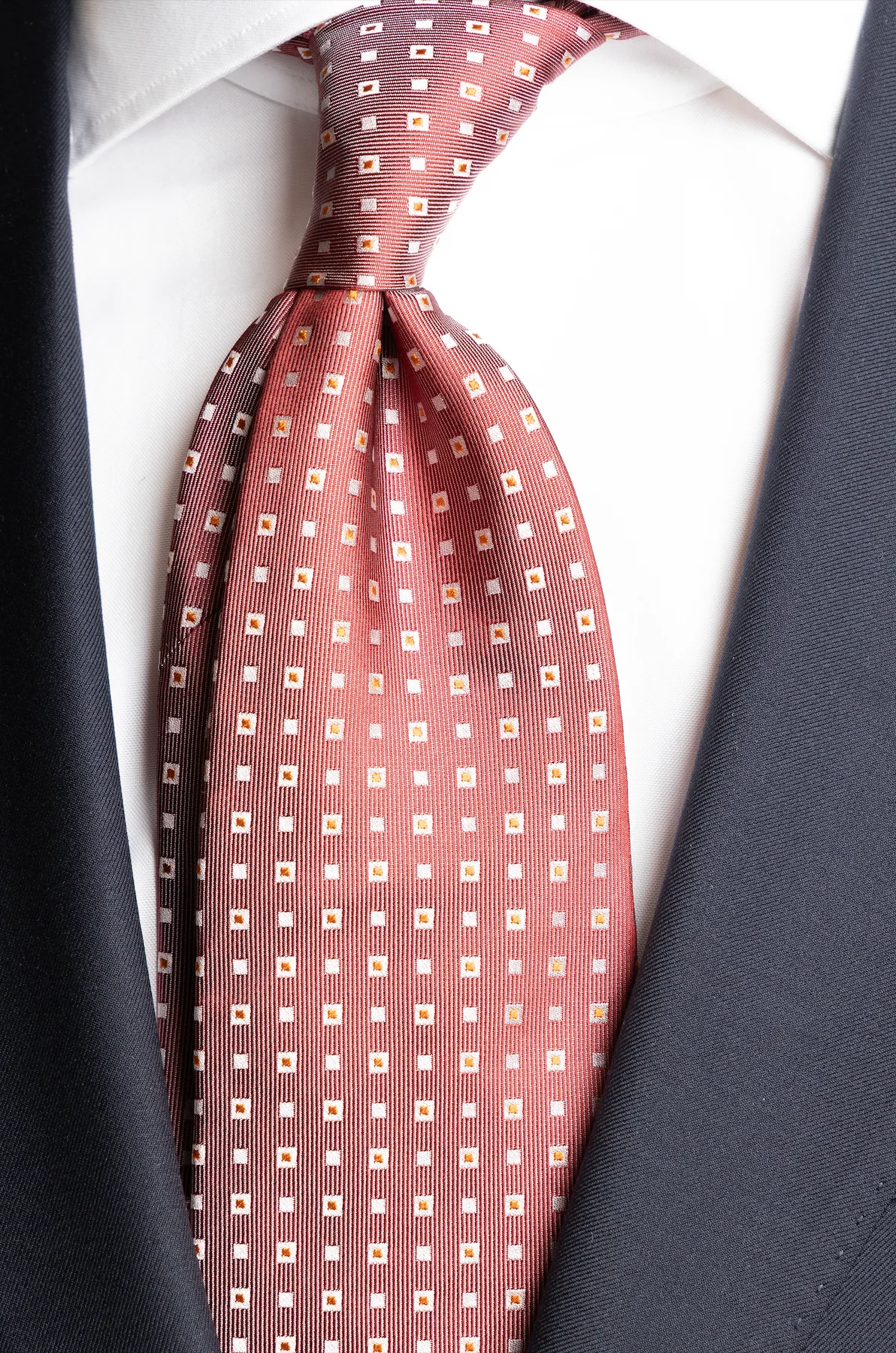 Silk Woven Tie Red With Orange Squares - Image 2
