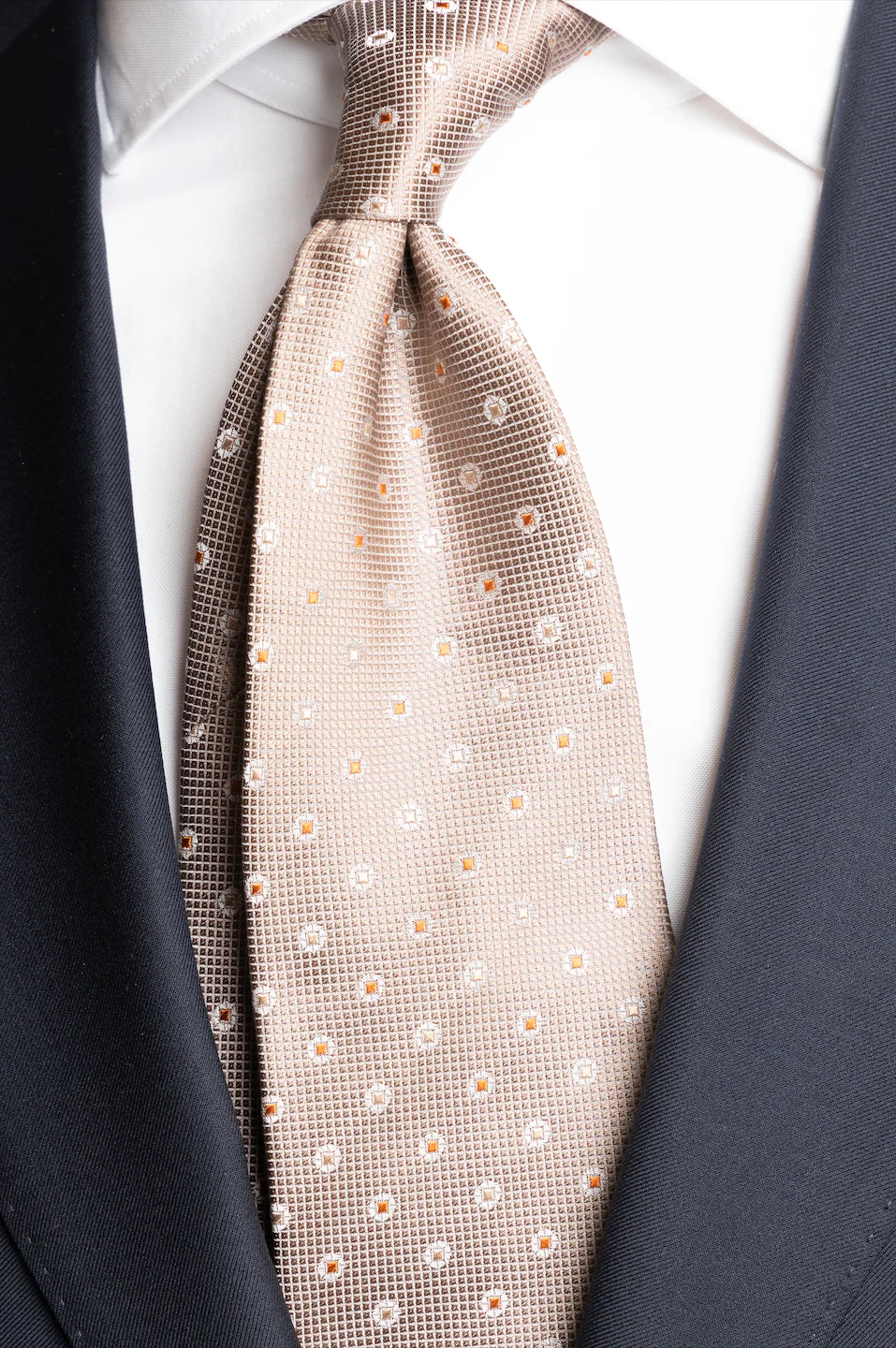 Silk Woven Tie Beige With Yellow and Orange Dots - Image 2