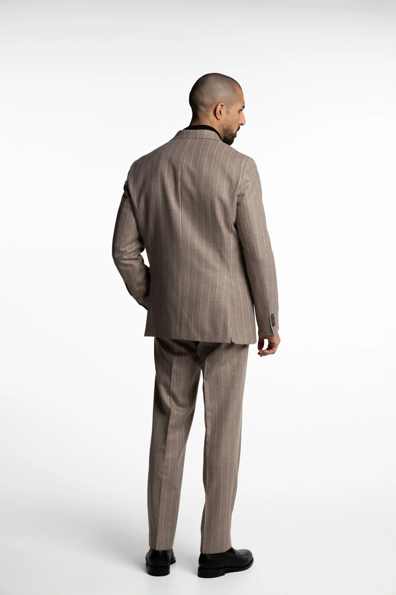 Farris Double Breasted Wool Blazer Sand Beige Pinstripe - Image 3