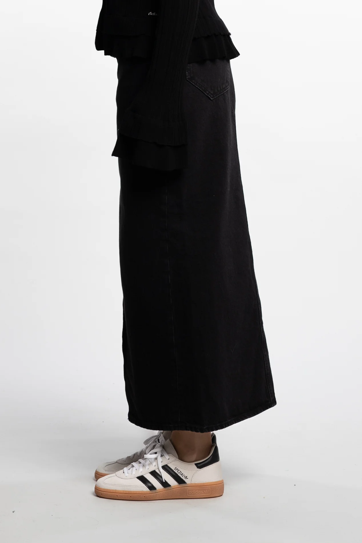 Denim Long Skirt- Black - Image 3