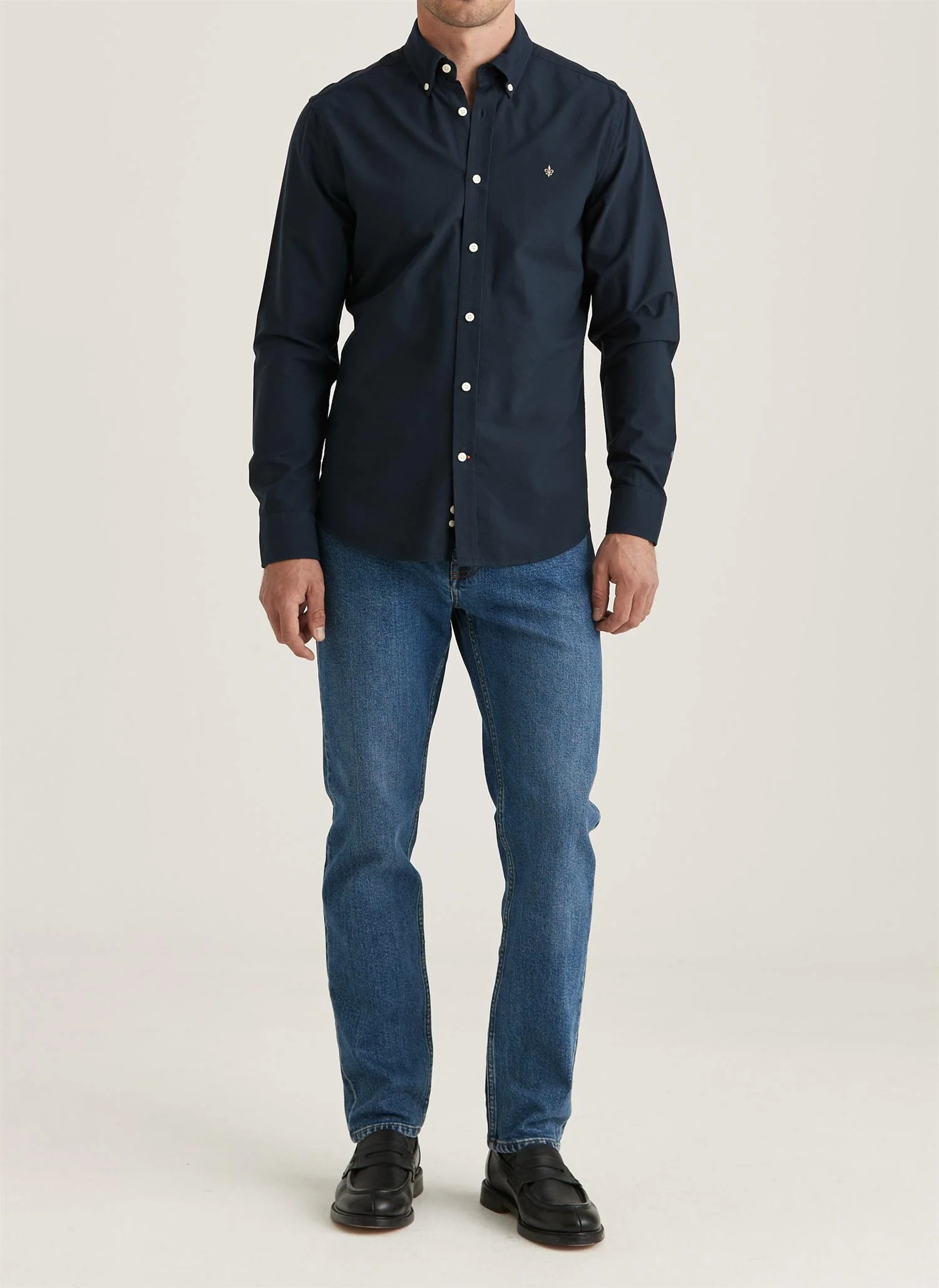 Oxford Slim Fit Button Down Shirt Navy - Image 3