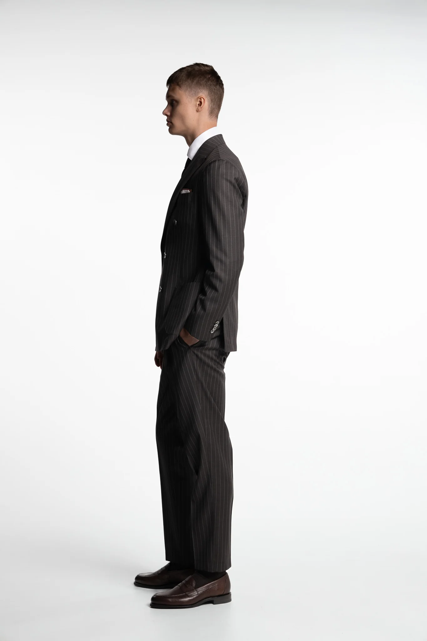 Vicenza DB Wool Blazer Dark Brown Pinstripe - Image 2