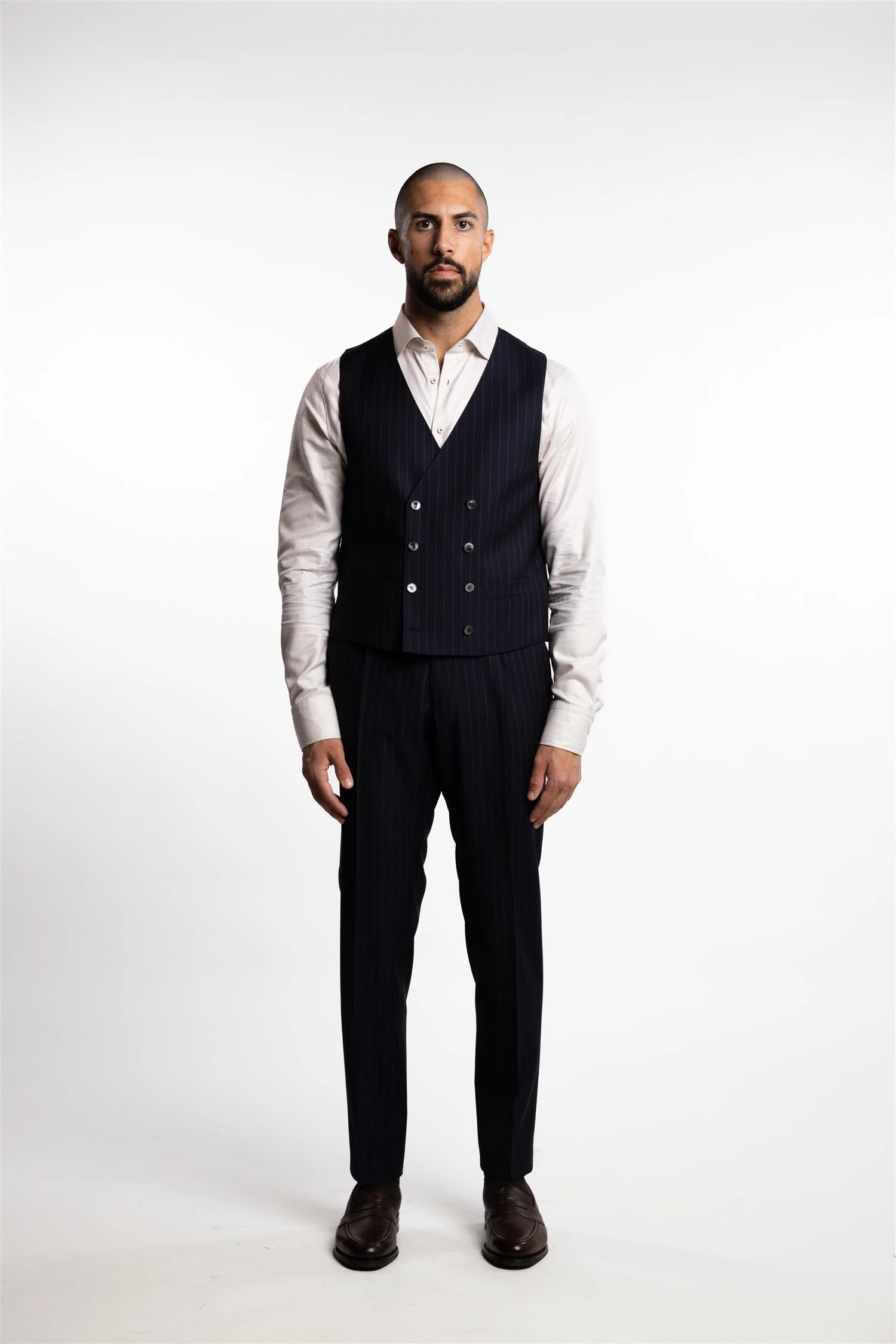 Veneto Double-Breasted Waistcoat Navy Pinstripe - Image 5