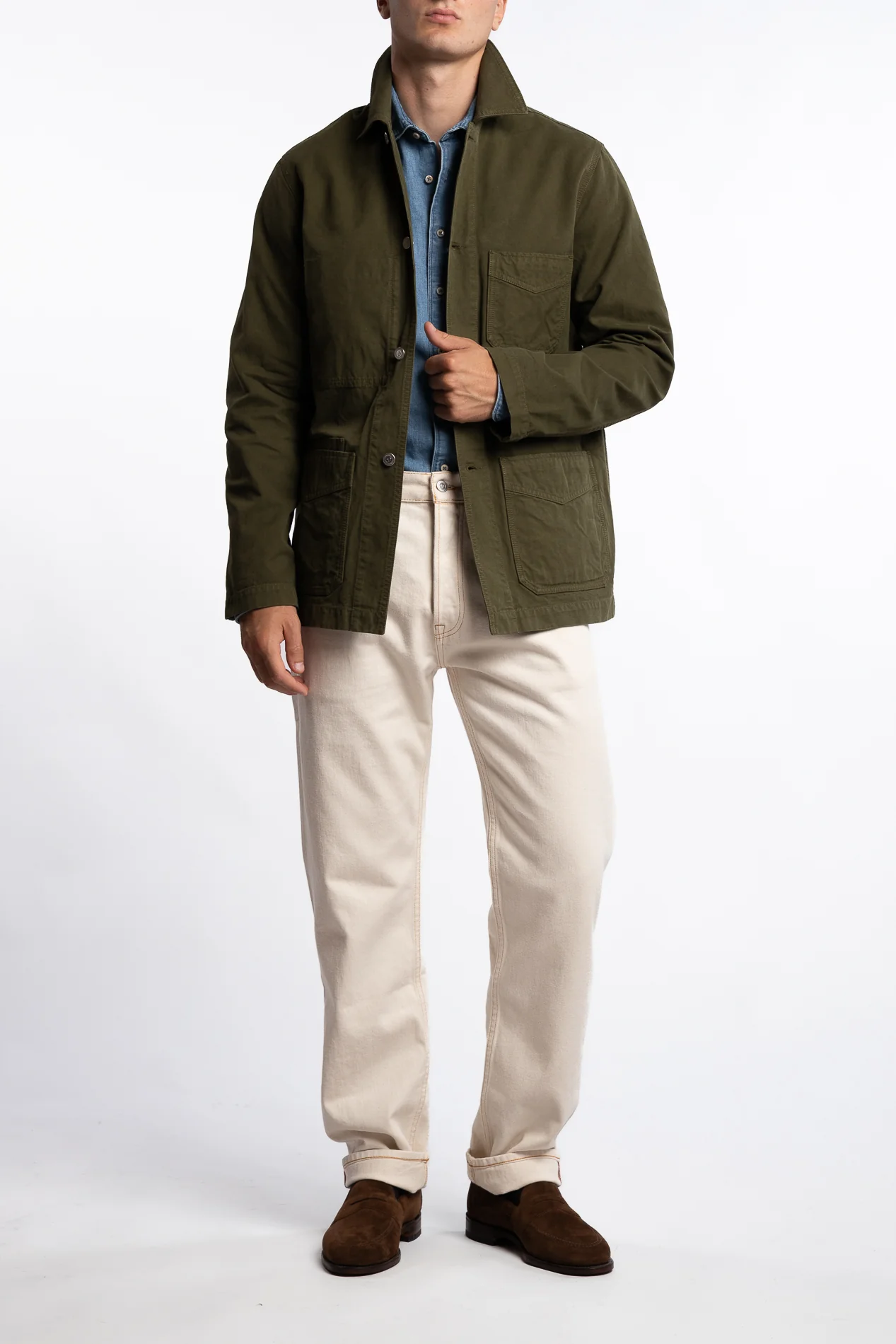 Cotton Duck Canvas Five-Pocket Chore Jacket Olive - Image 4