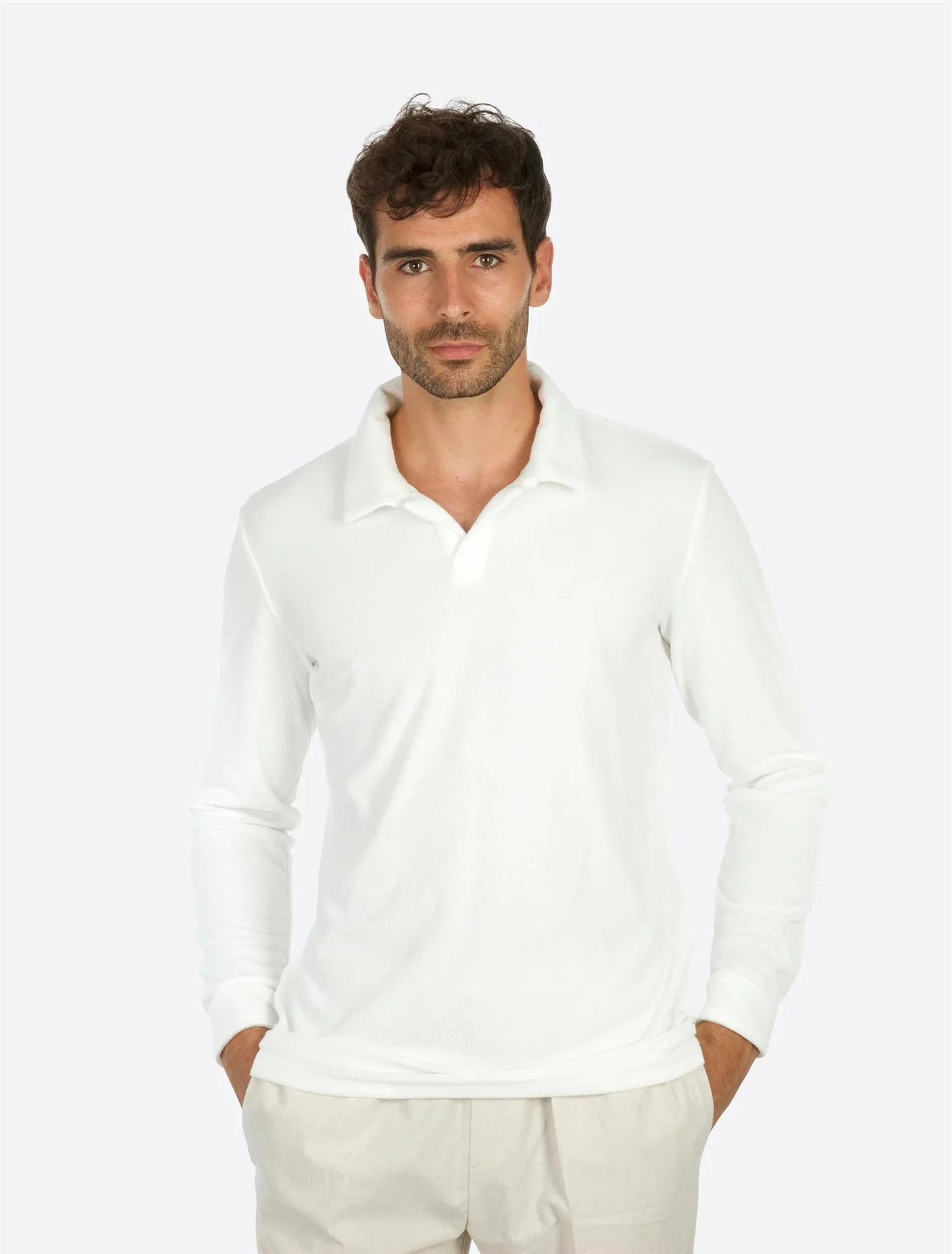 Riviera Terry Polo Long Sleeve White - Image 2
