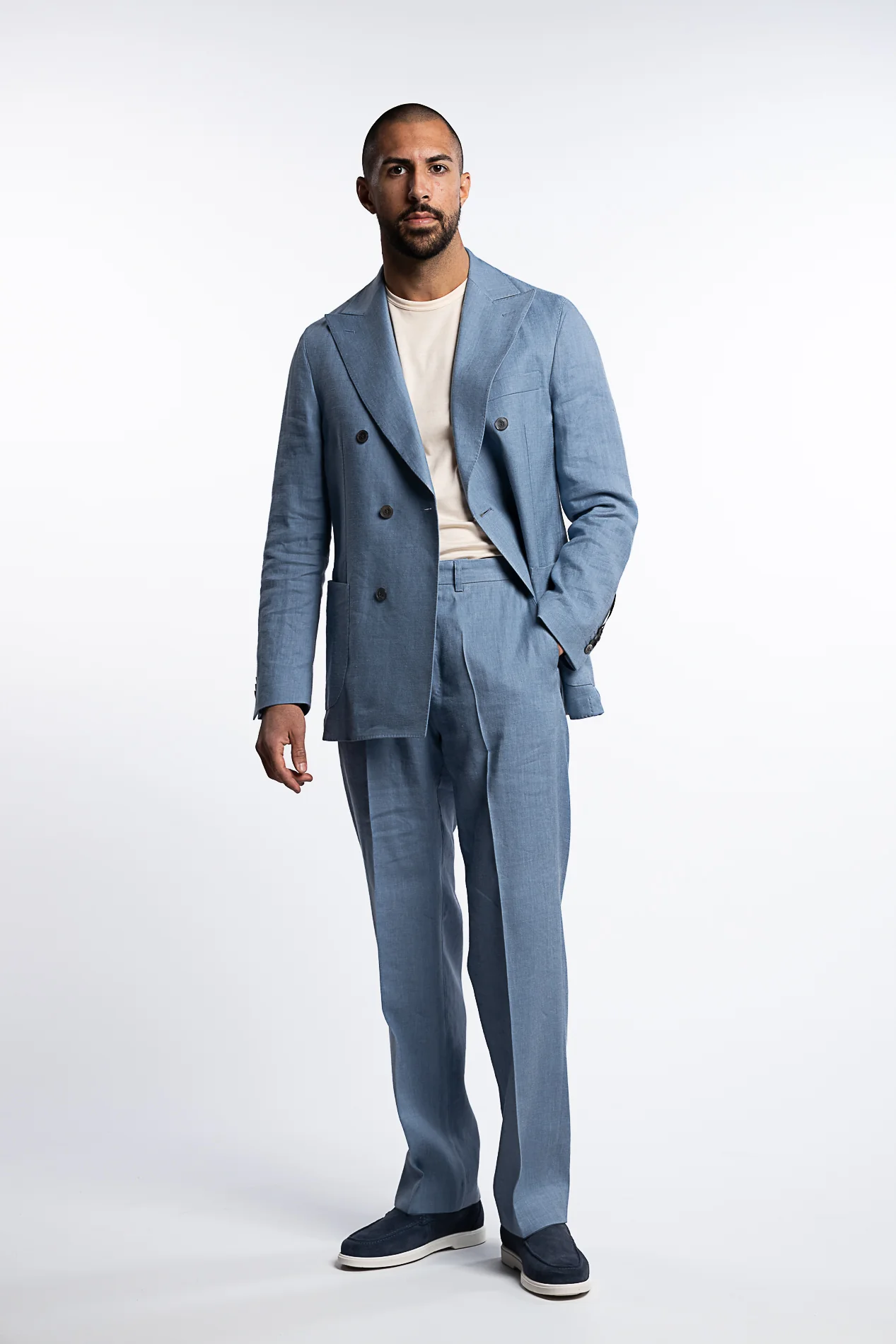 Farris Linen Patch Soft Blazer Smog Blue - Image 4