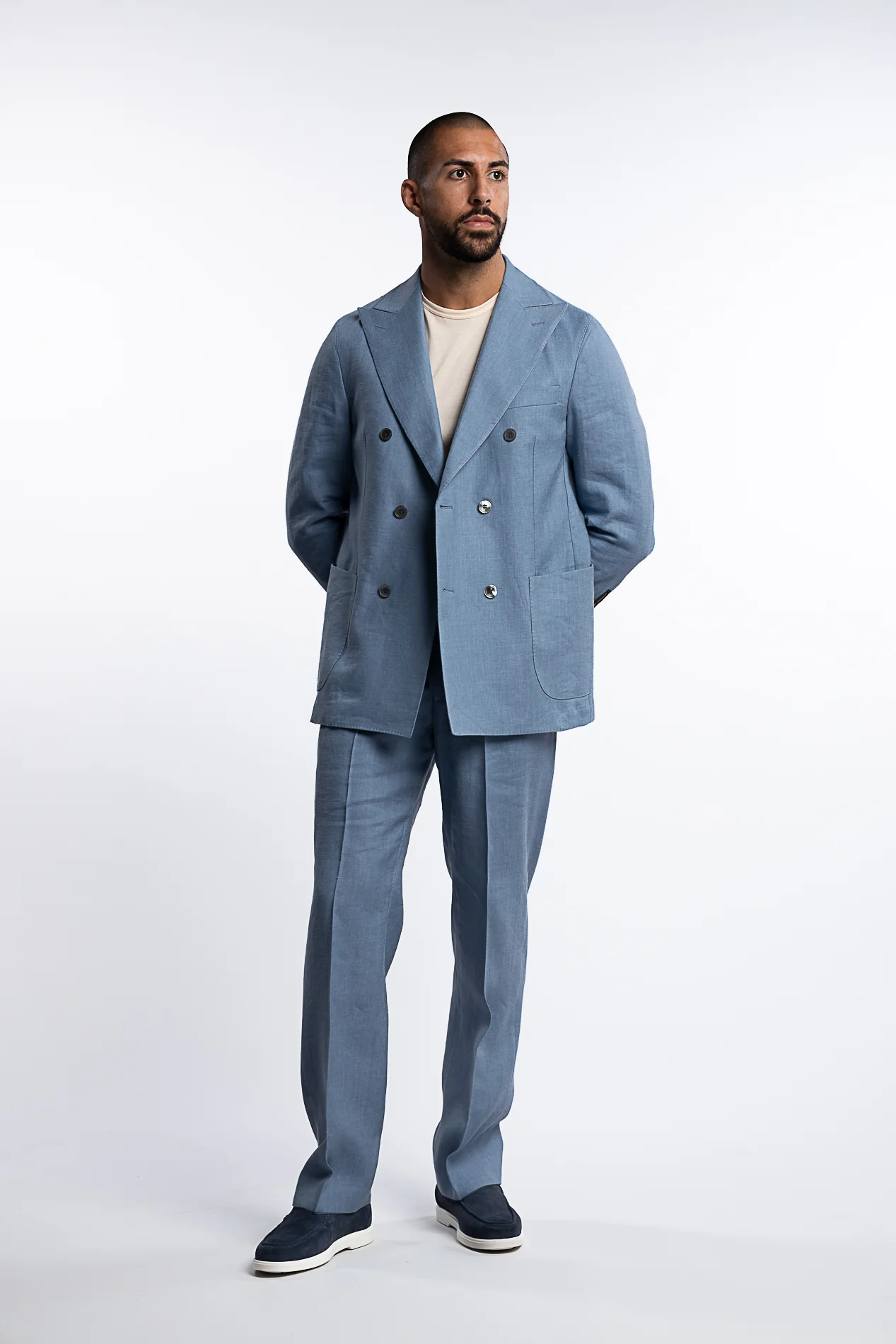 Del Regular Fit Linen Trousers Smog Blue - Image 5