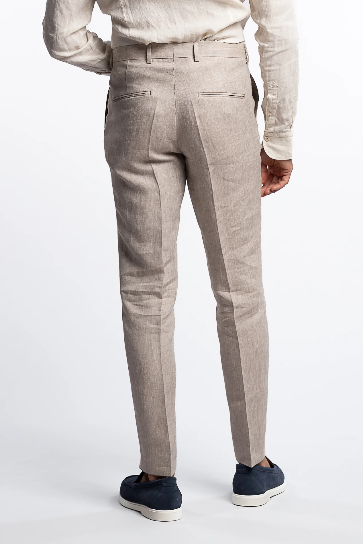 Denz Slim Fit Linen Trousers Trench Beige - Image 3