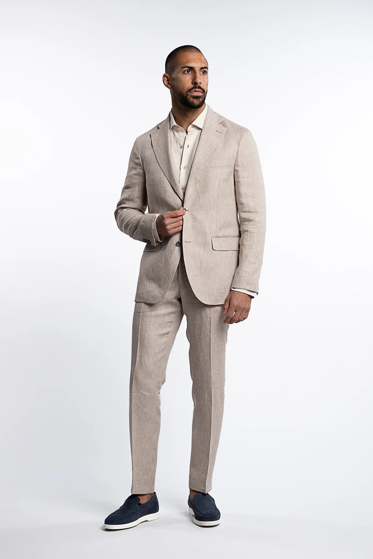 Denz Slim Fit Linen Trousers Trench Beige - Image 4