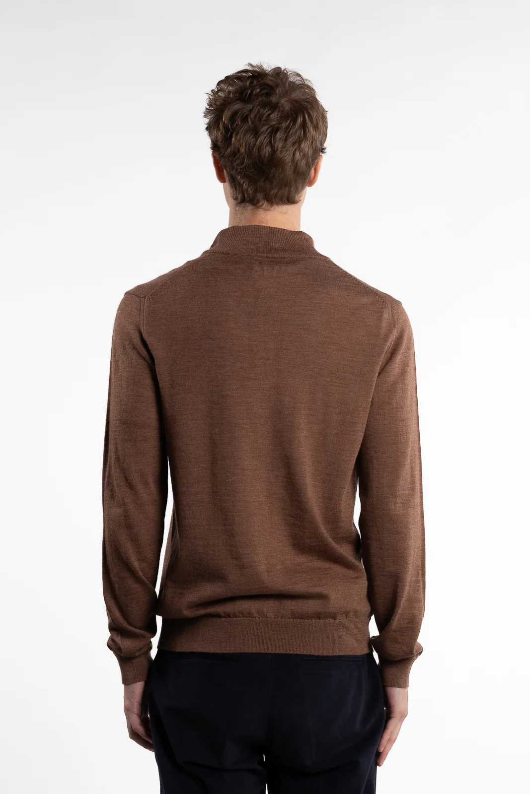 Extrafine Merino Sweater Half Zip Brown - Image 3