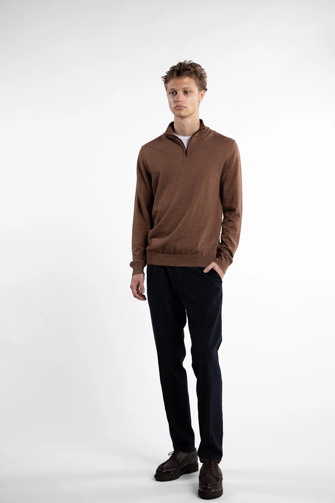 Extrafine Merino Sweater Half Zip Brown - Image 4