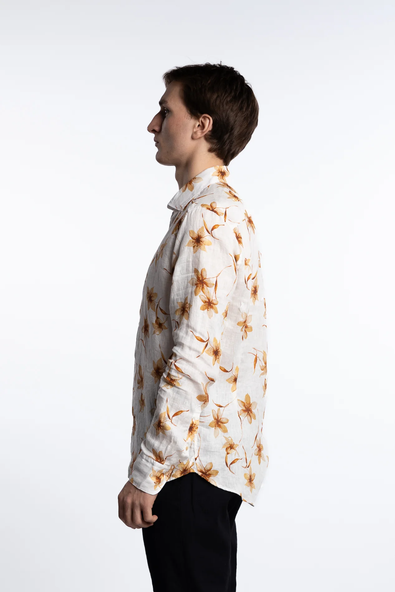Slimline Casual Shirt Light Brown Flower - Image 4