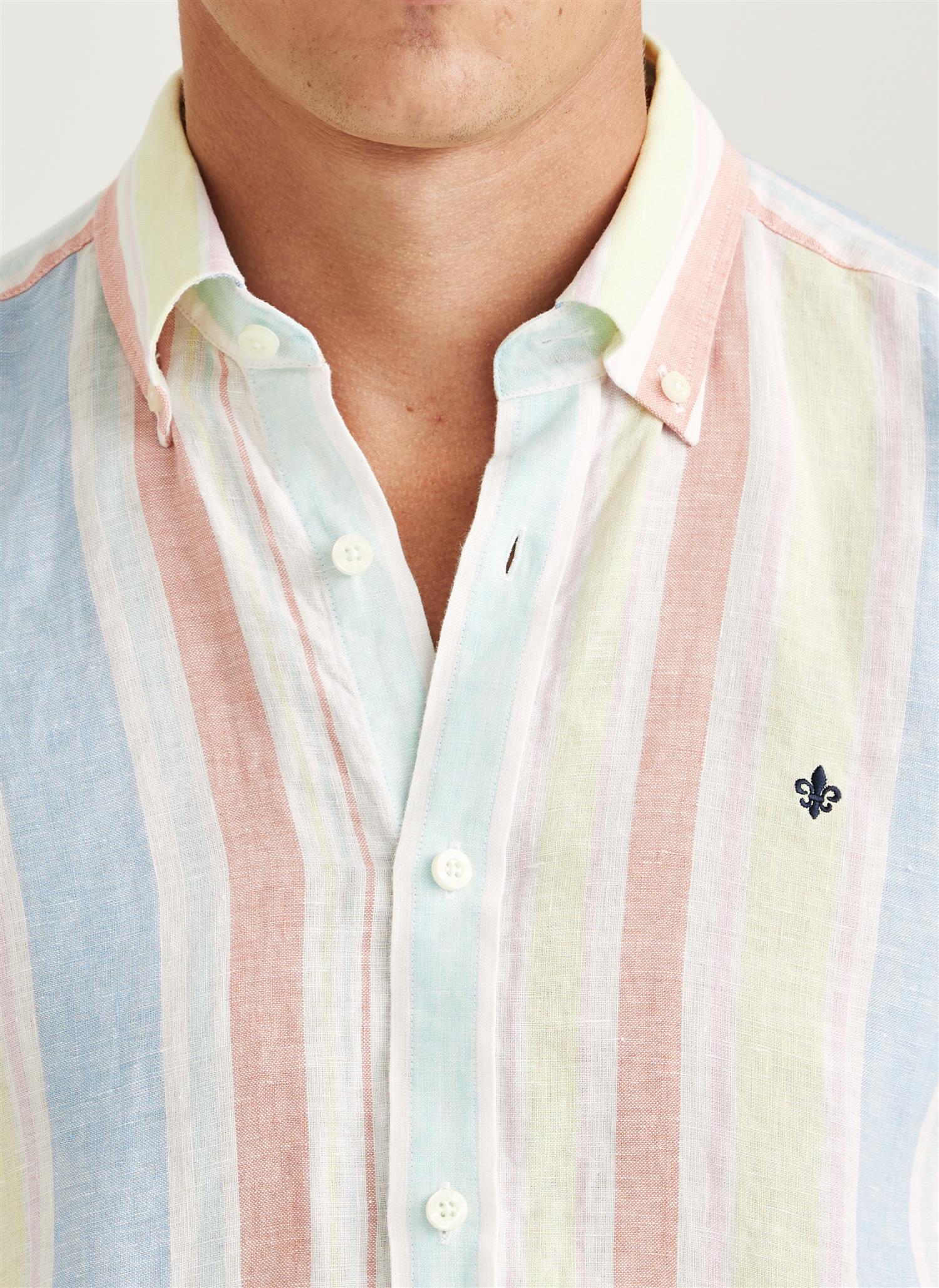 Happy Classic Fit Linen Stripe Shirt Yellow - Image 3