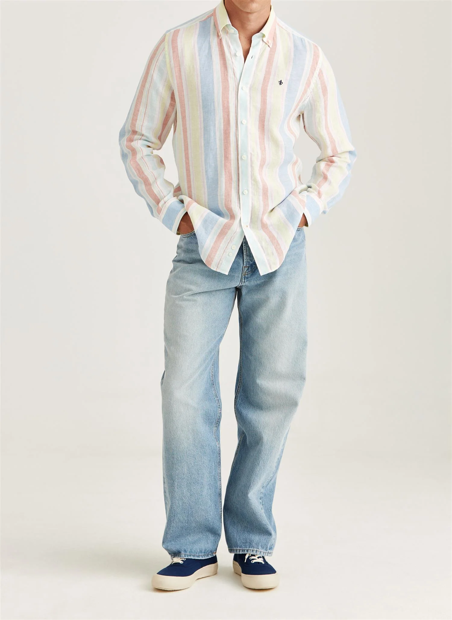 Happy Classic Fit Linen Stripe Shirt Yellow - Image 4