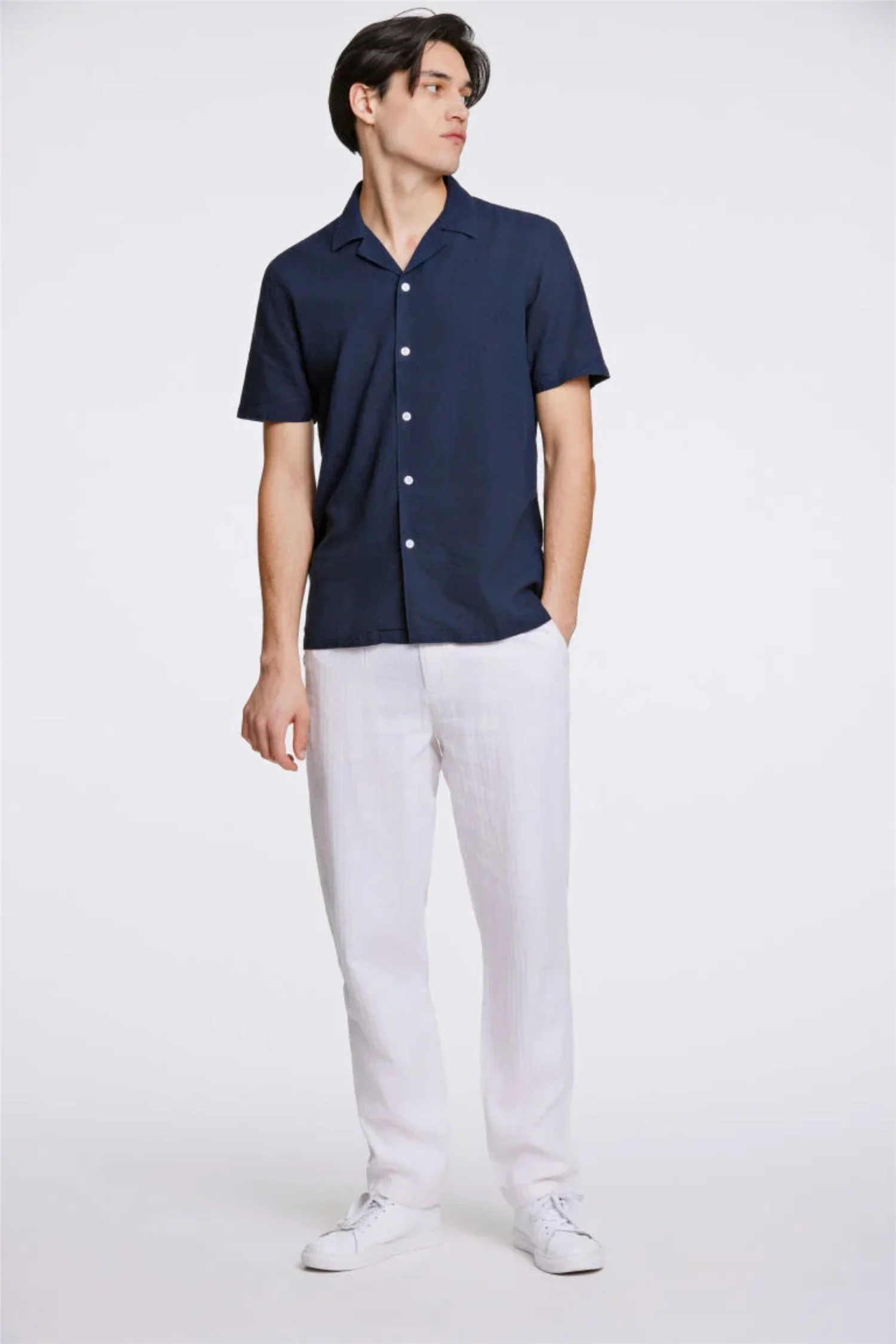 Casual Linen Blend Resort S/S Navy - Image 3