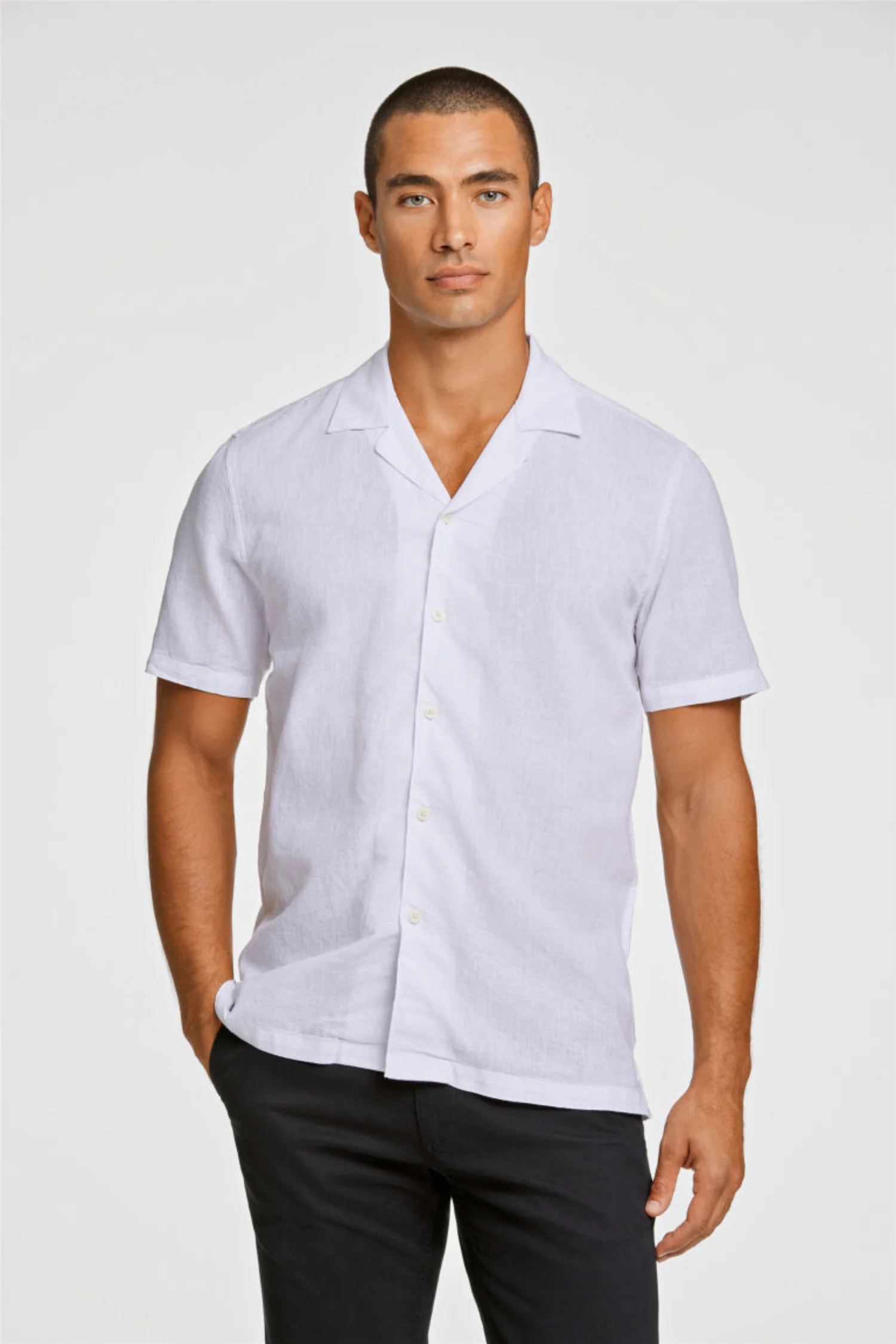Casual Linen Blend Resort S/S White - Image 9