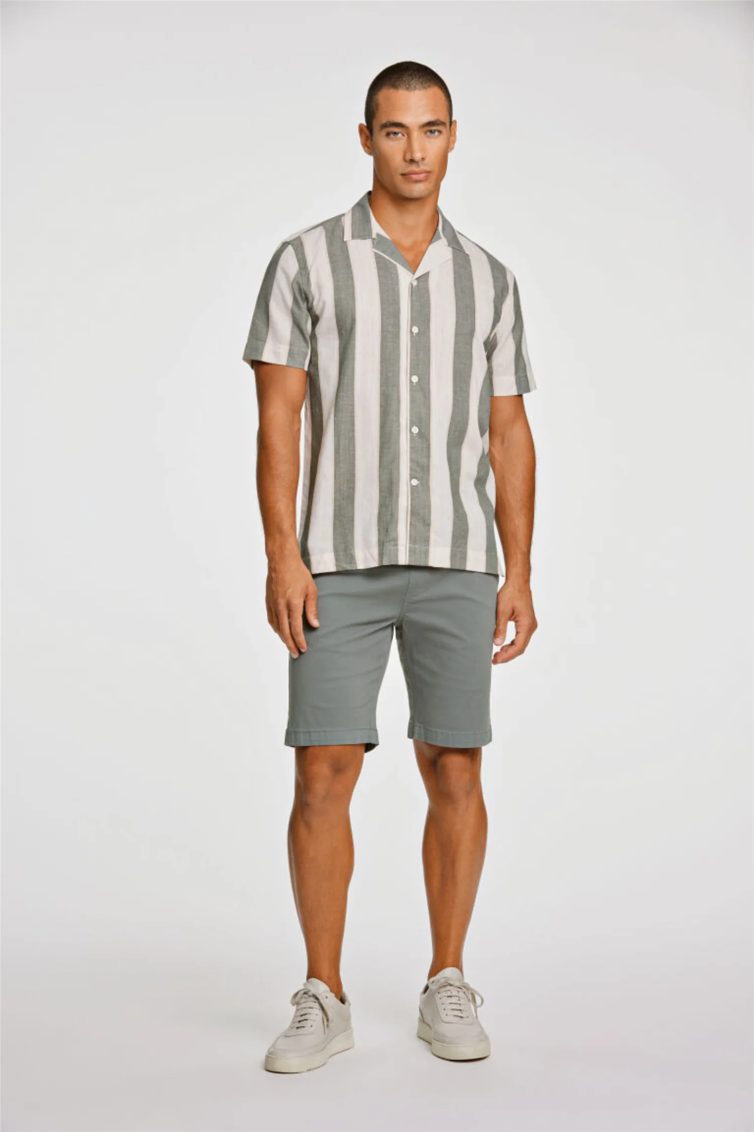 Striped Linen/Cotton Shirt S/S Army - Image 3