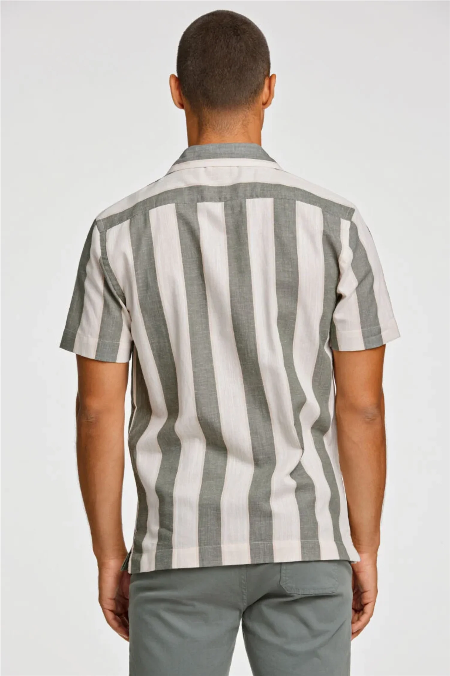 Striped Linen/Cotton Shirt S/S Army - Image 5