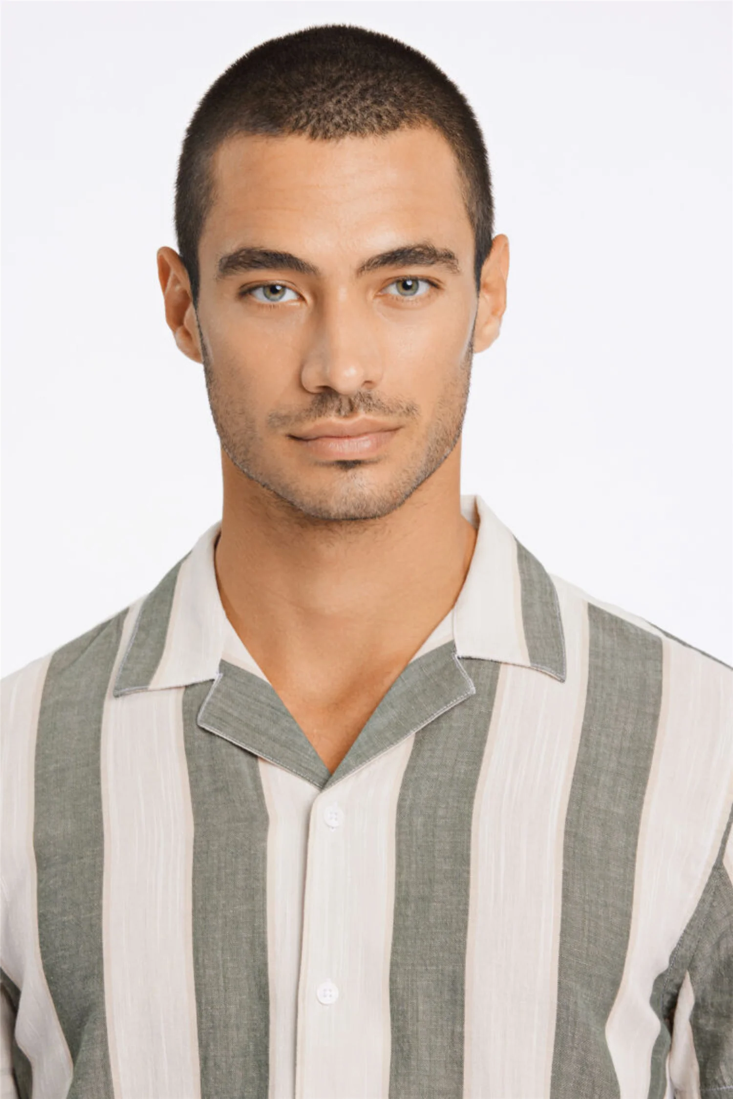 Striped Linen/Cotton Shirt S/S Army - Image 6