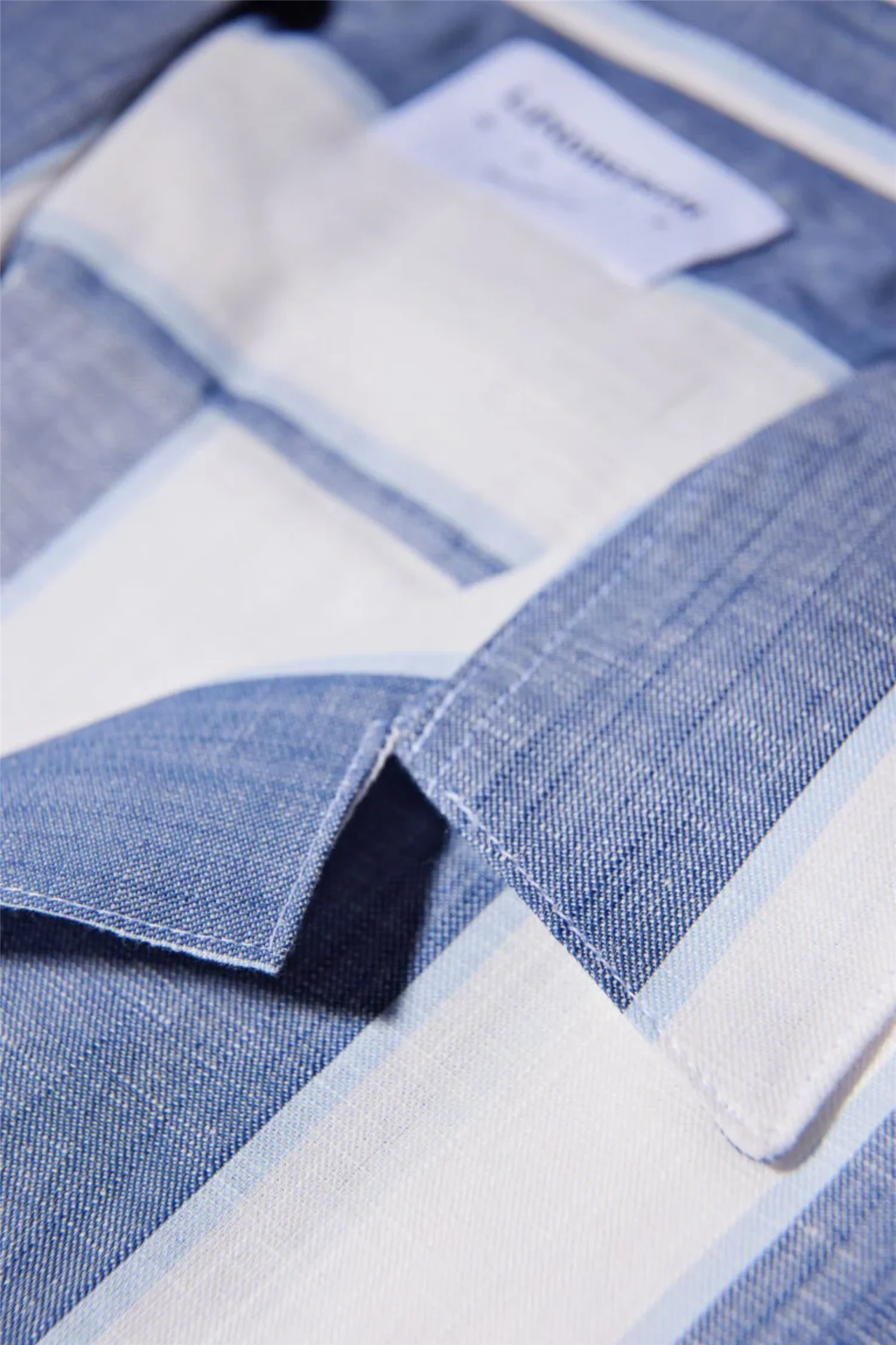 Striped Linen/Cotton Shirt S/S Dk Blue - Image 7