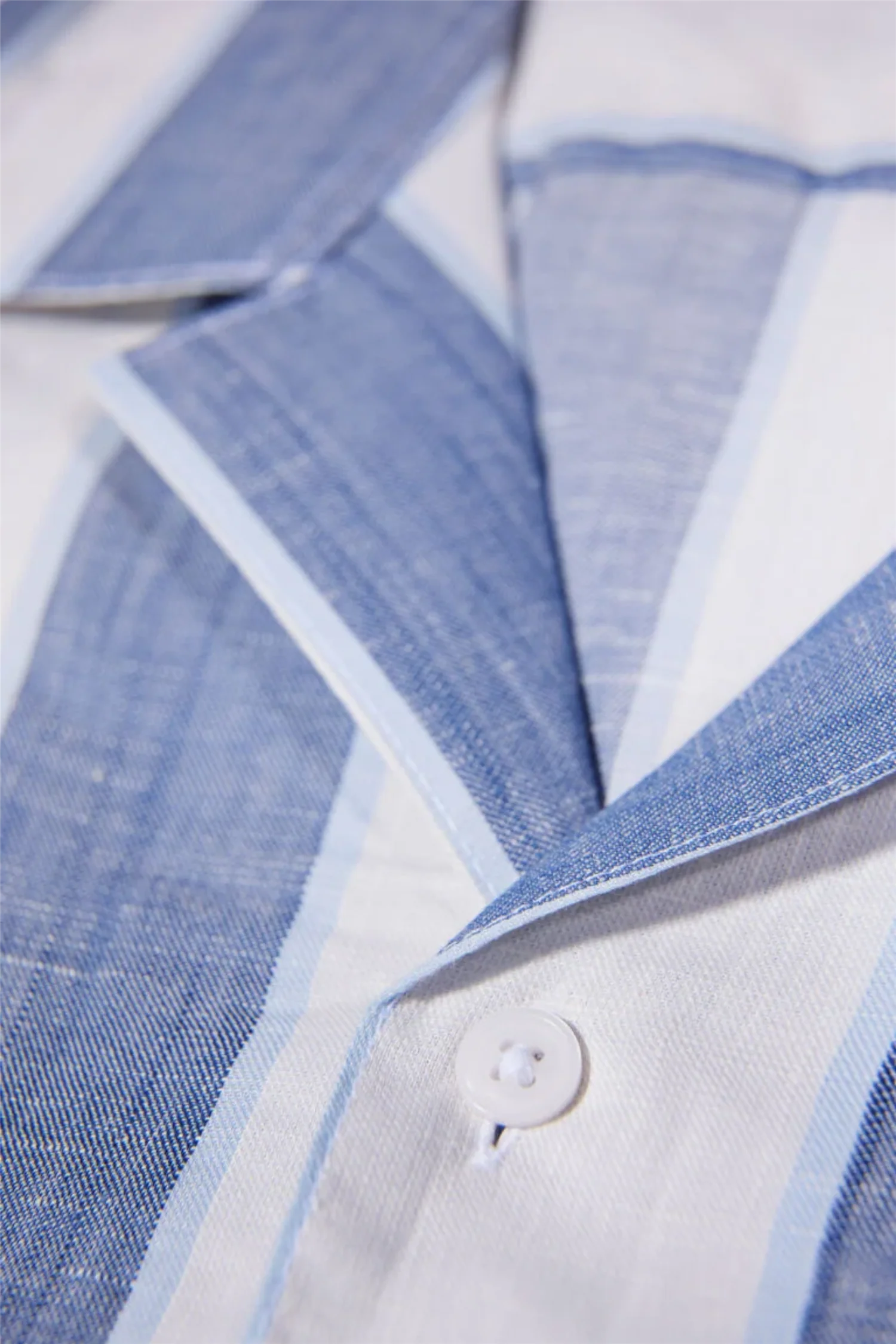 Striped Linen/Cotton Shirt S/S Dk Blue - Image 8