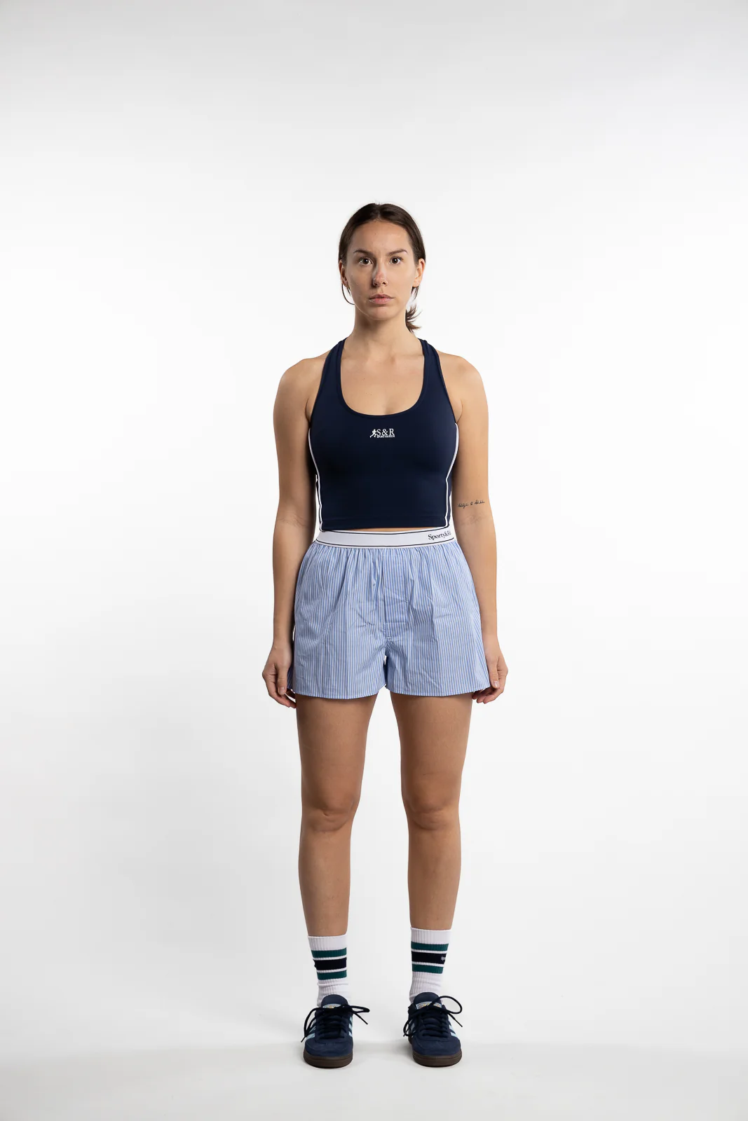 Serif Logo Boxer Shorts - Off White/Sky Blue Stripe Black - Image 7