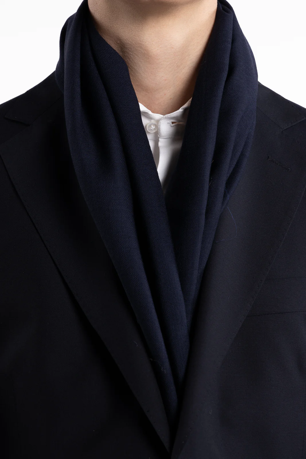 Silk Wool Double Scarves Navy Paisley - Image 2