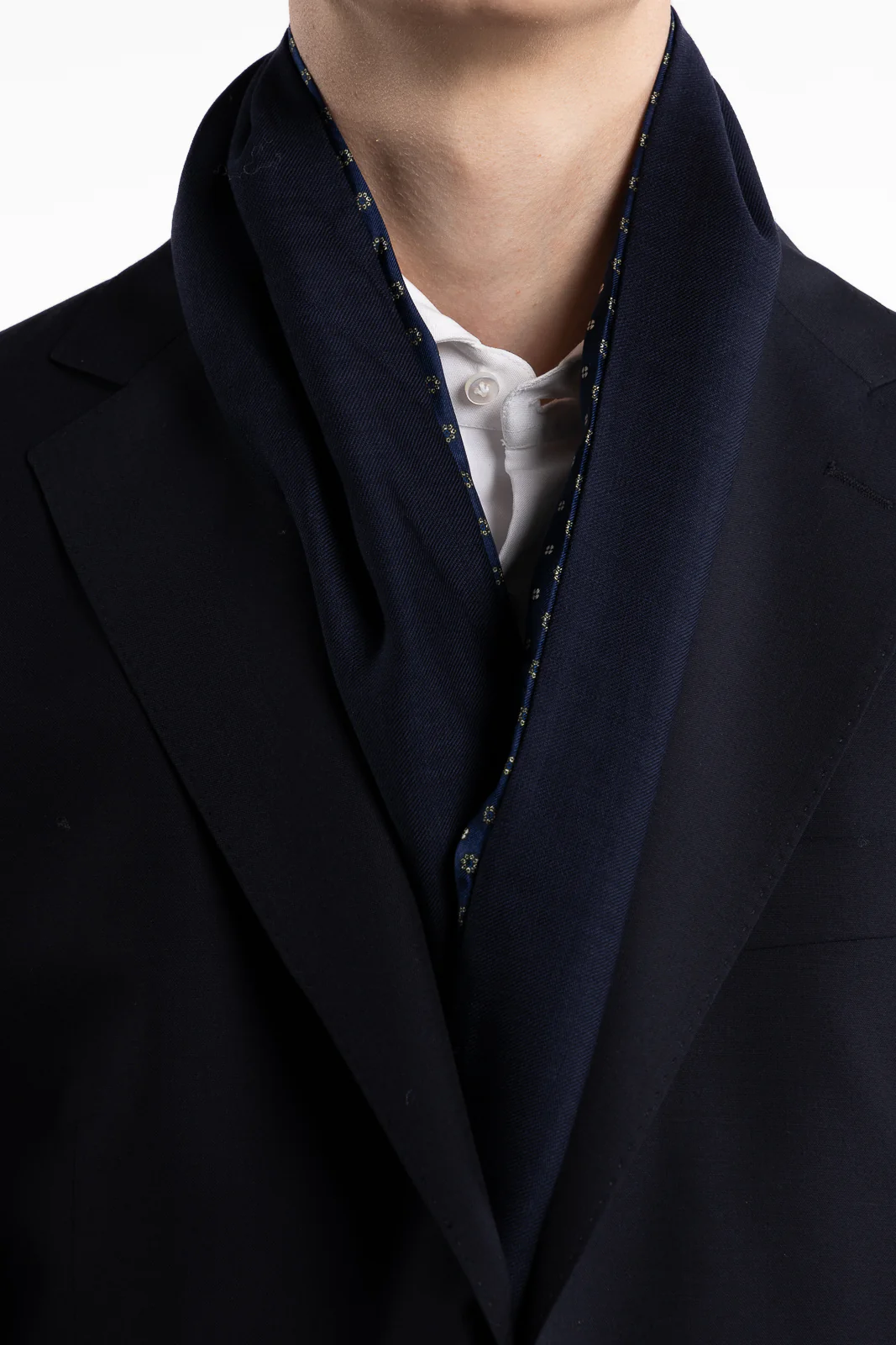 Silk Wool Double Scarves Navy Flowers - Image 2