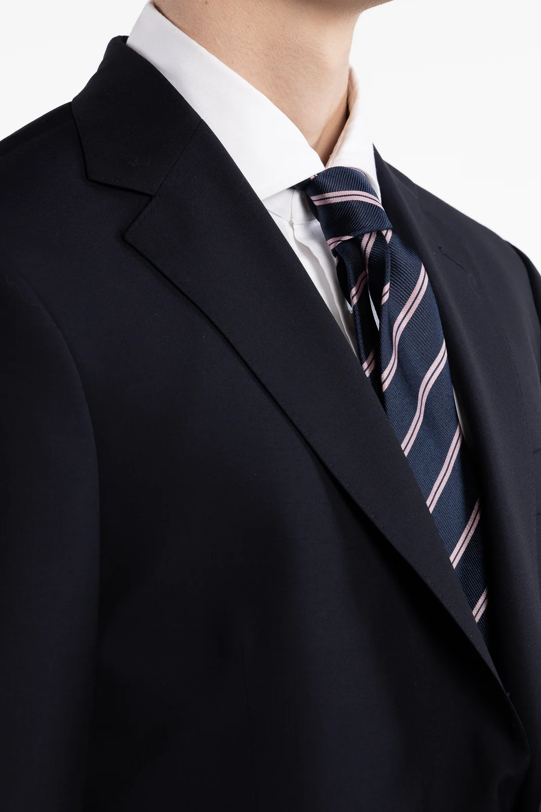 Silk Woven Tie Navy/Light Pink Stripe - Image 2