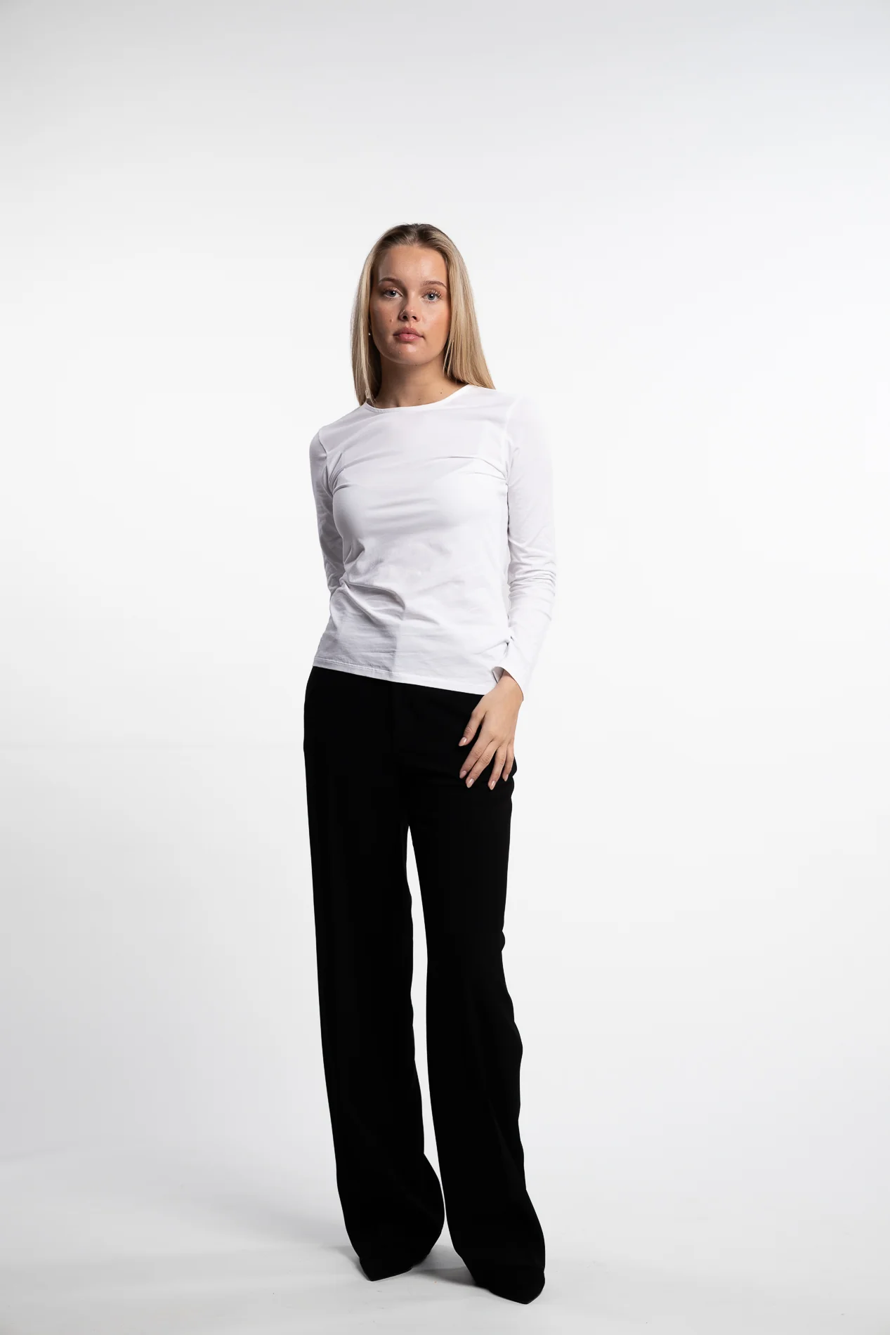 Cotton Stretch Long Sleeve- White - Image 2