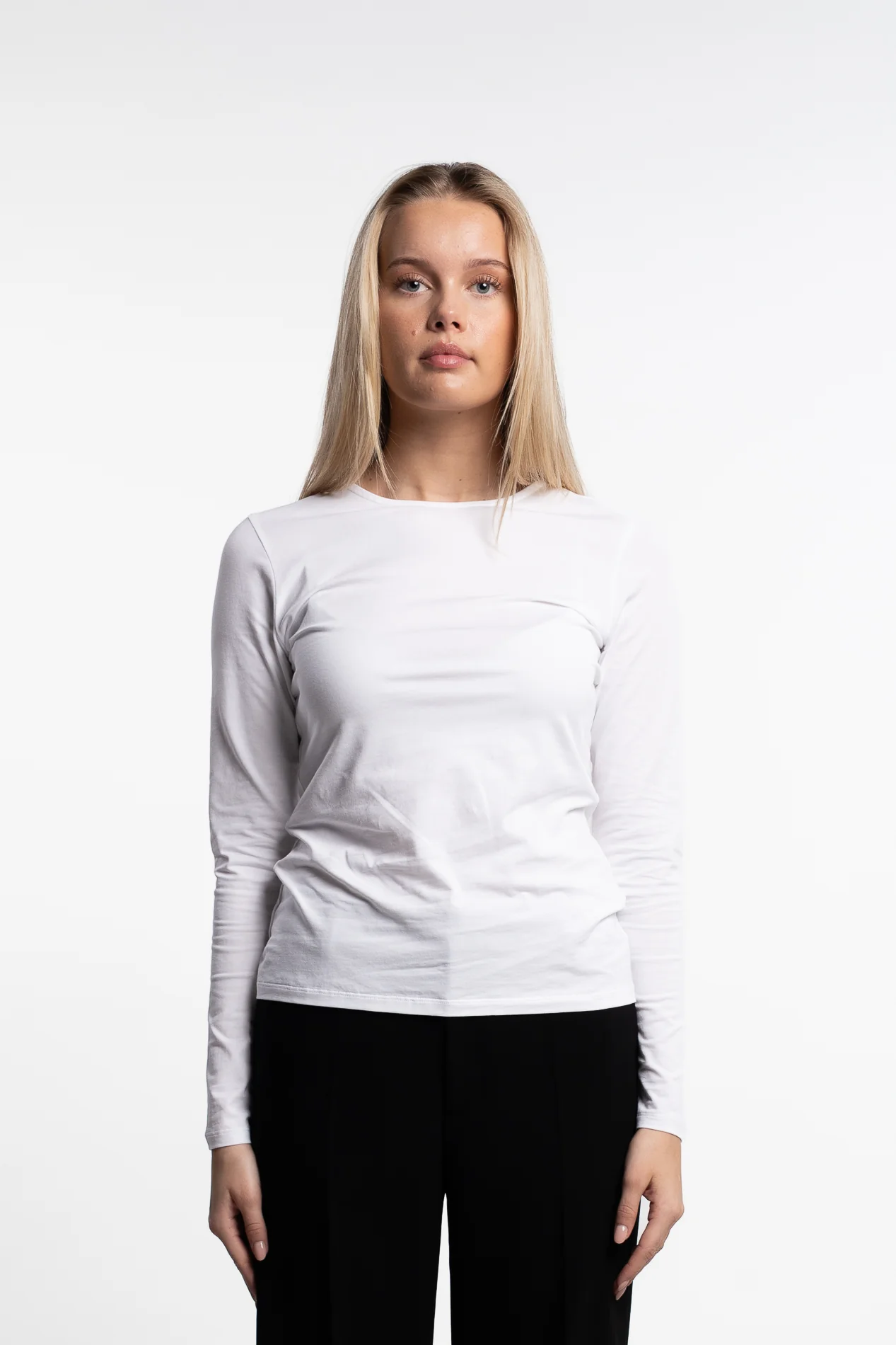 Cotton Stretch Long Sleeve- White - Image 3