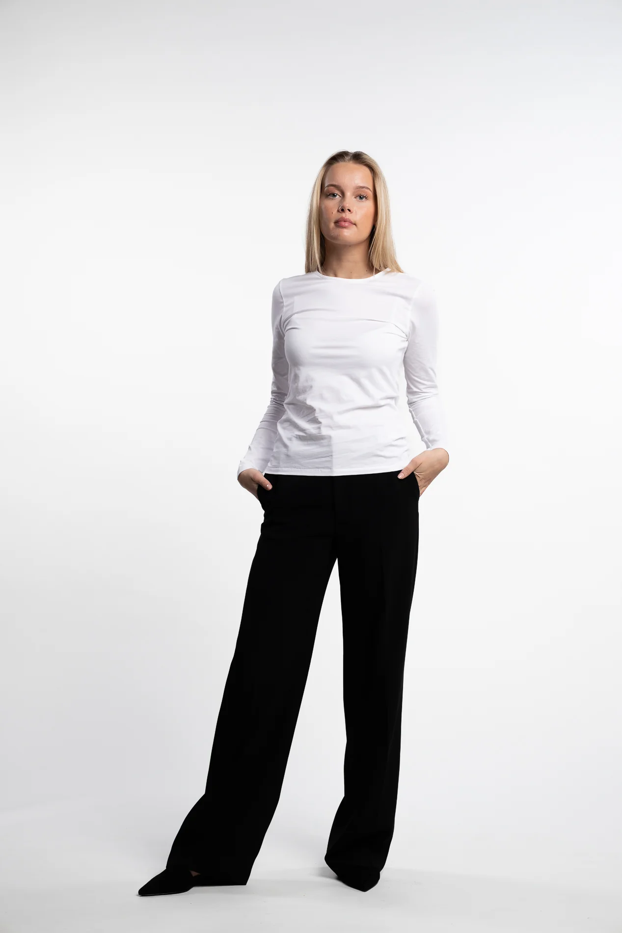 Cotton Stretch Long Sleeve- White - Image 6