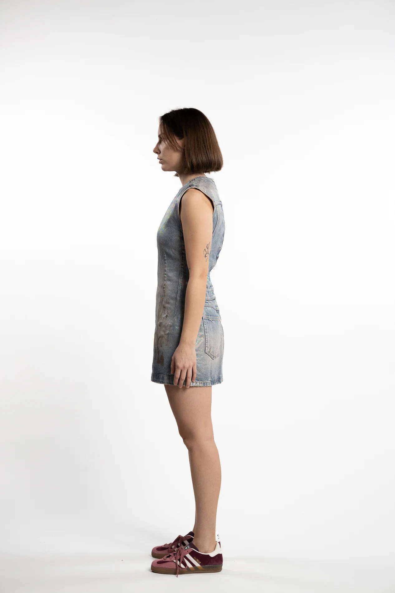 Coated Denim Dress- Mid Blue - Image 3