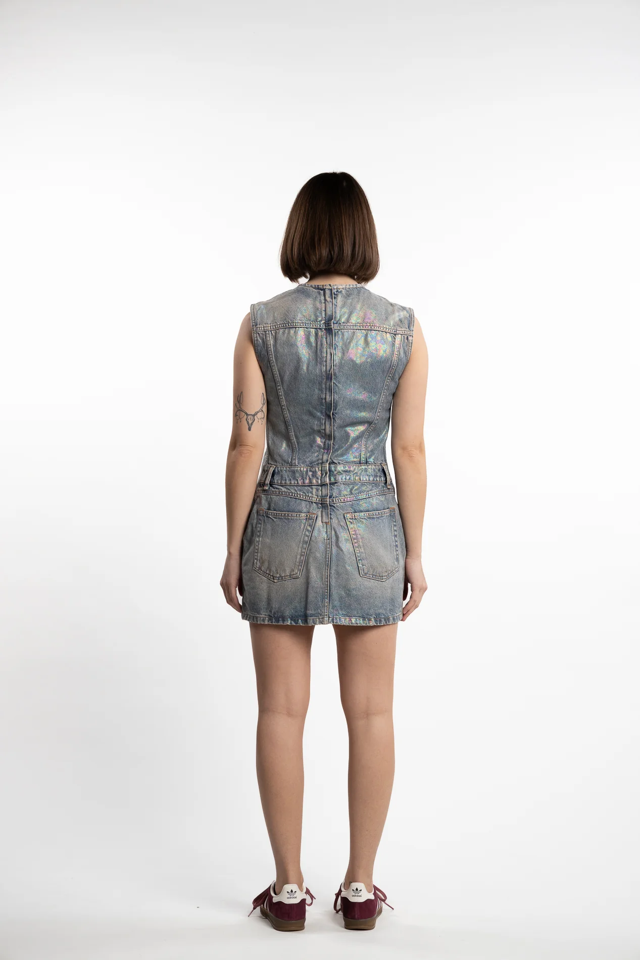 Coated Denim Dress- Mid Blue - Image 4