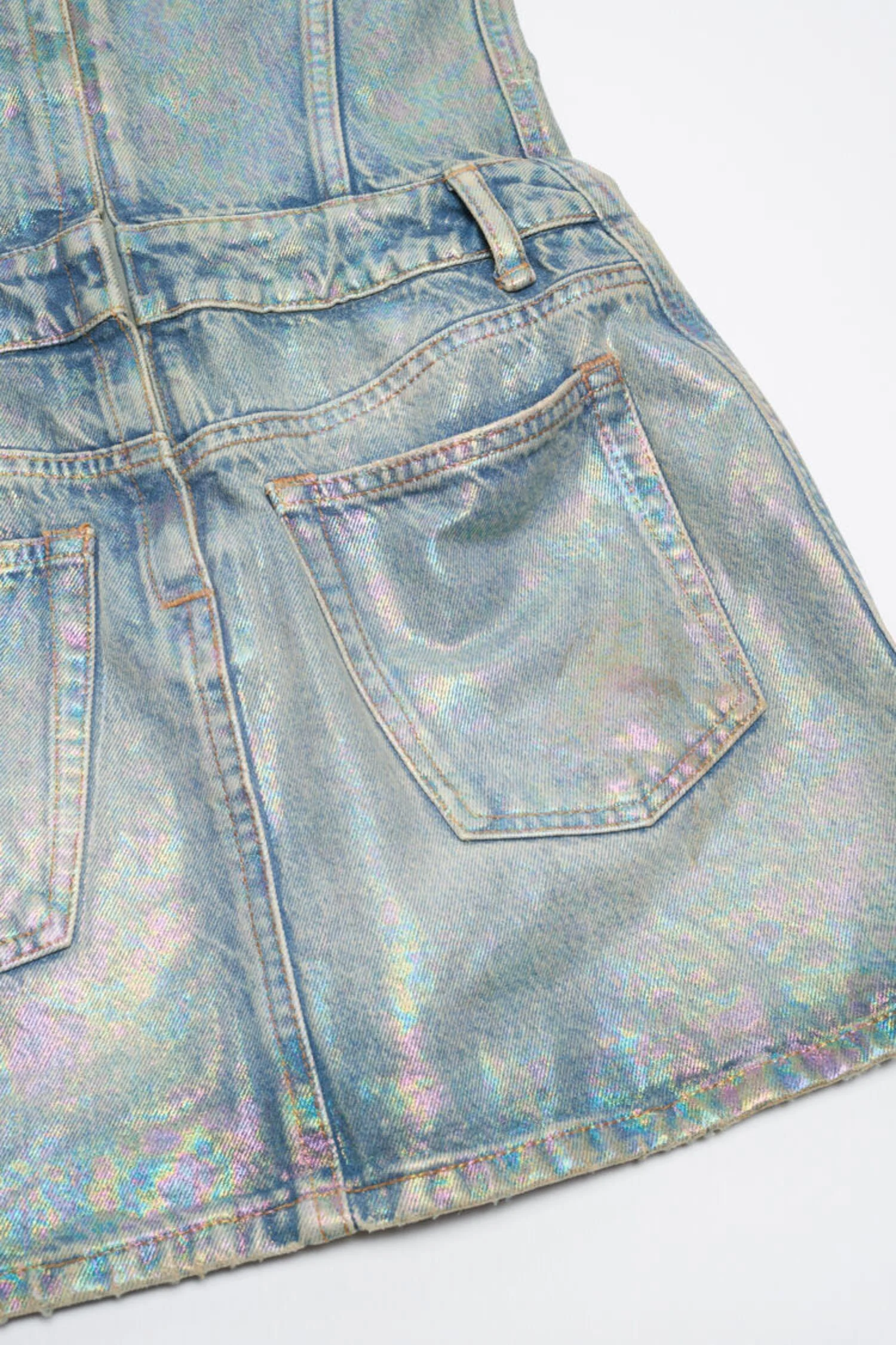 Coated Denim Dress- Mid Blue - Image 7