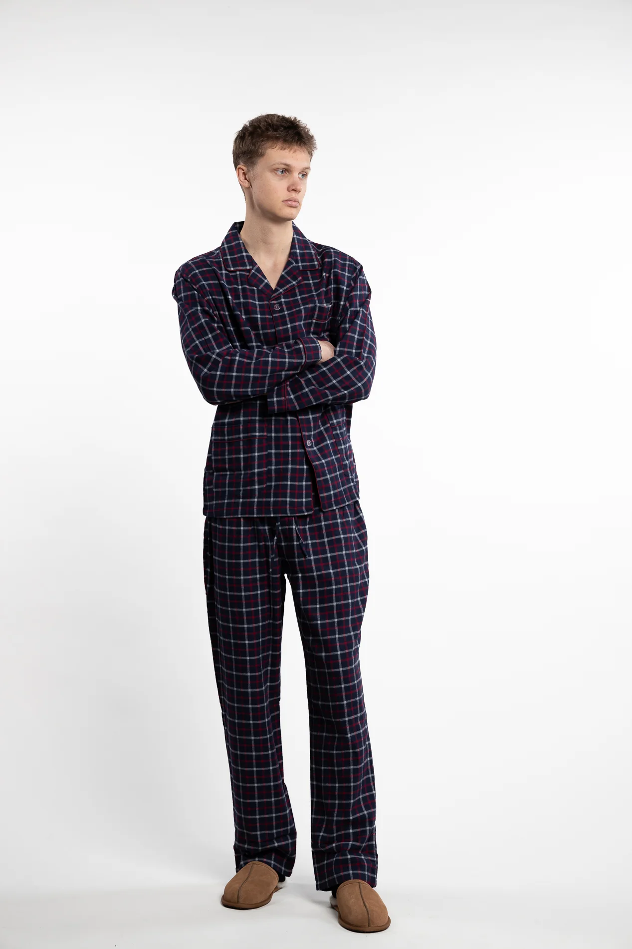 Hombre Checkered Flannel Pyjama Blue, White and Red - Image 4