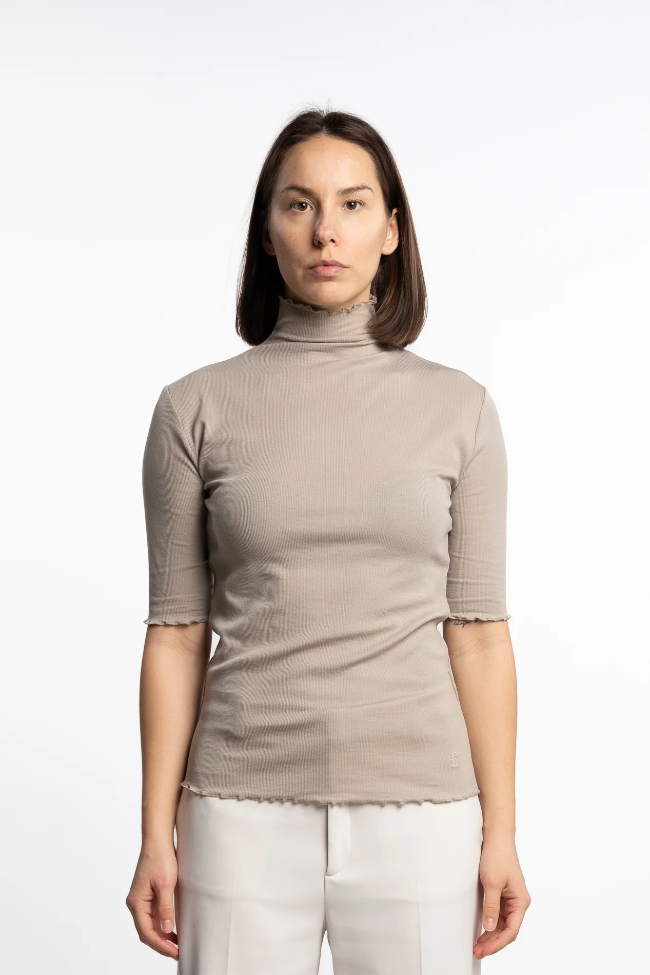 Rib Mock Neck Tee- Moss Grey - Image 3