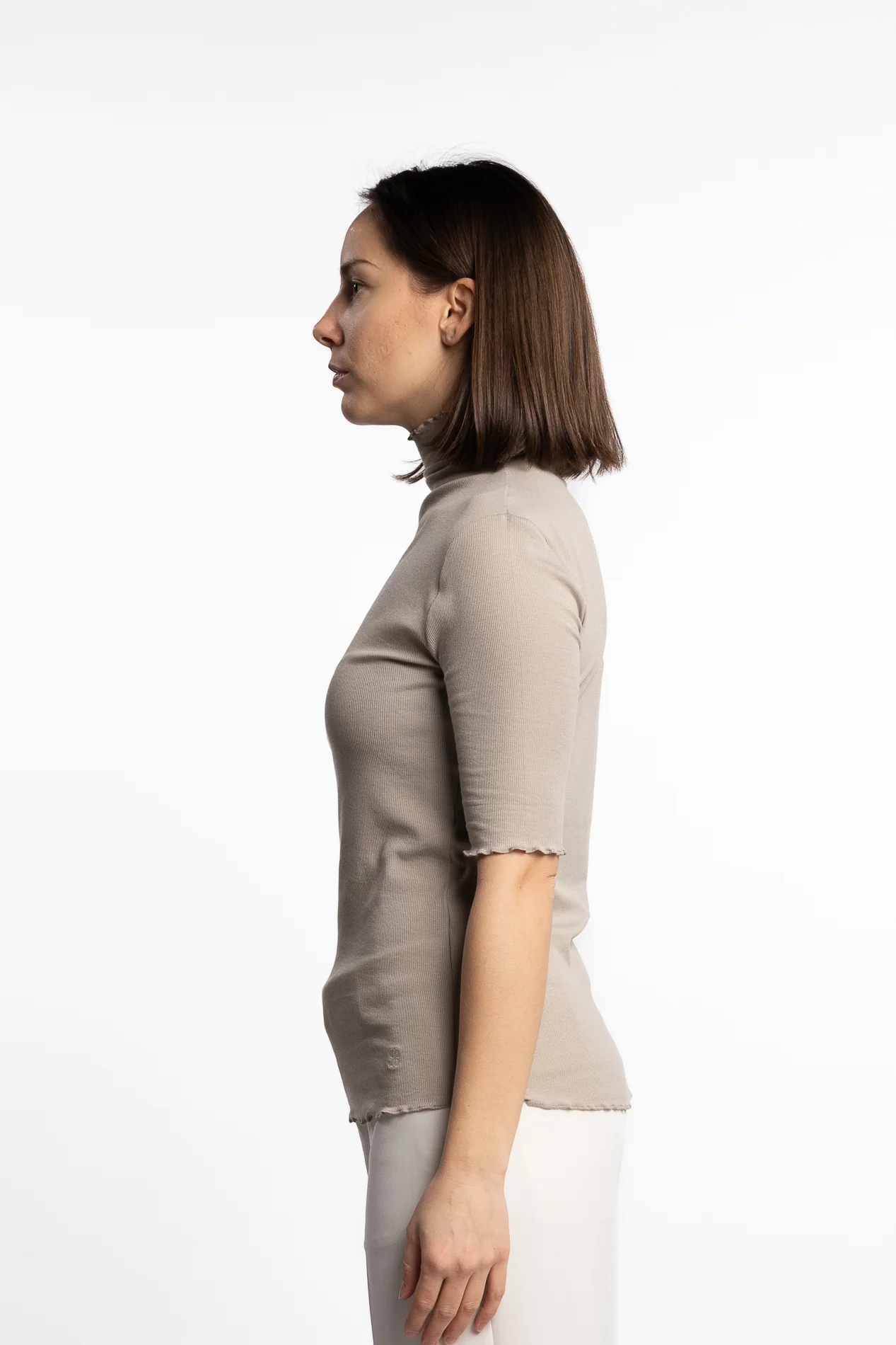 Rib Mock Neck Tee- Moss Grey - Image 4