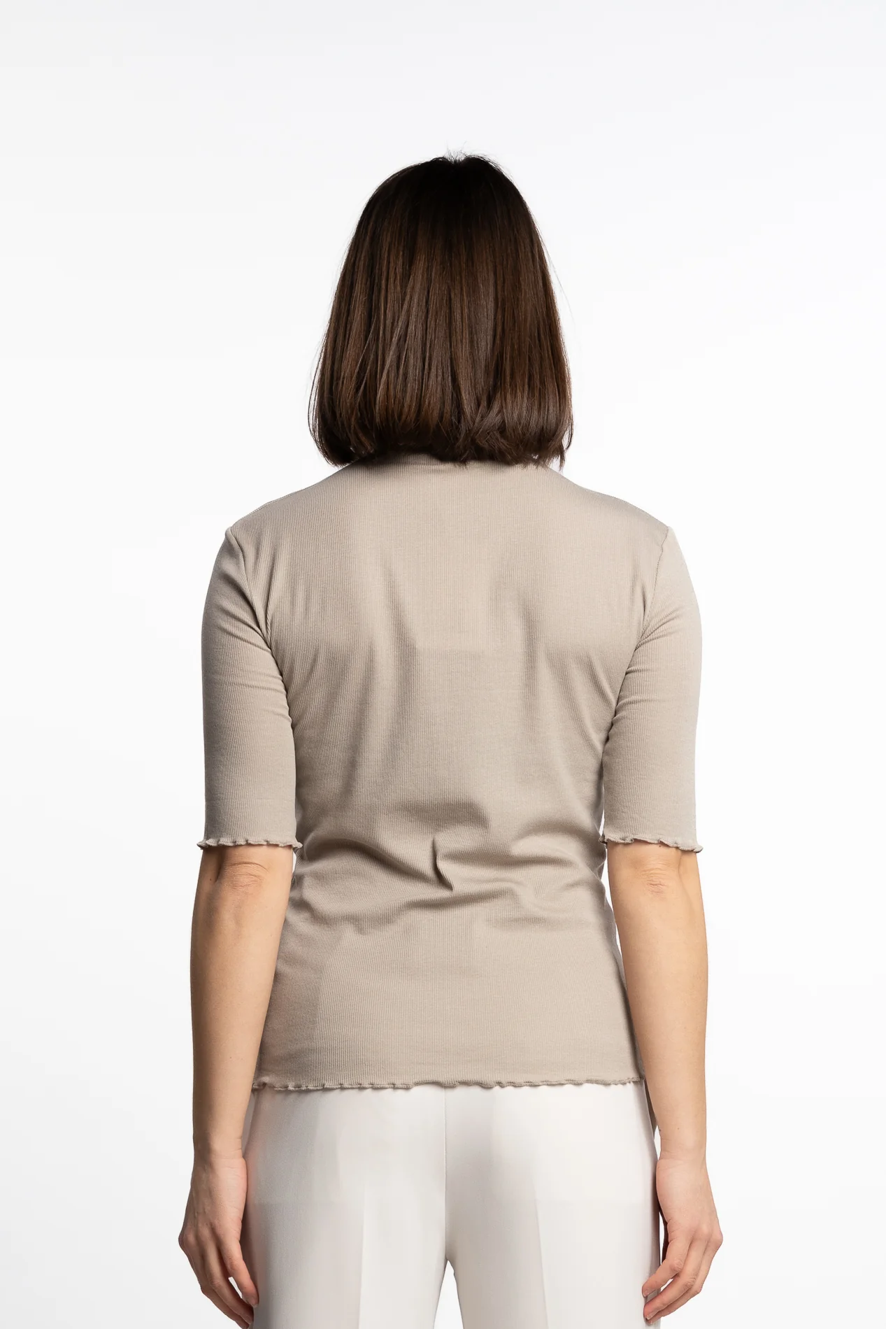 Rib Mock Neck Tee- Moss Grey - Image 5