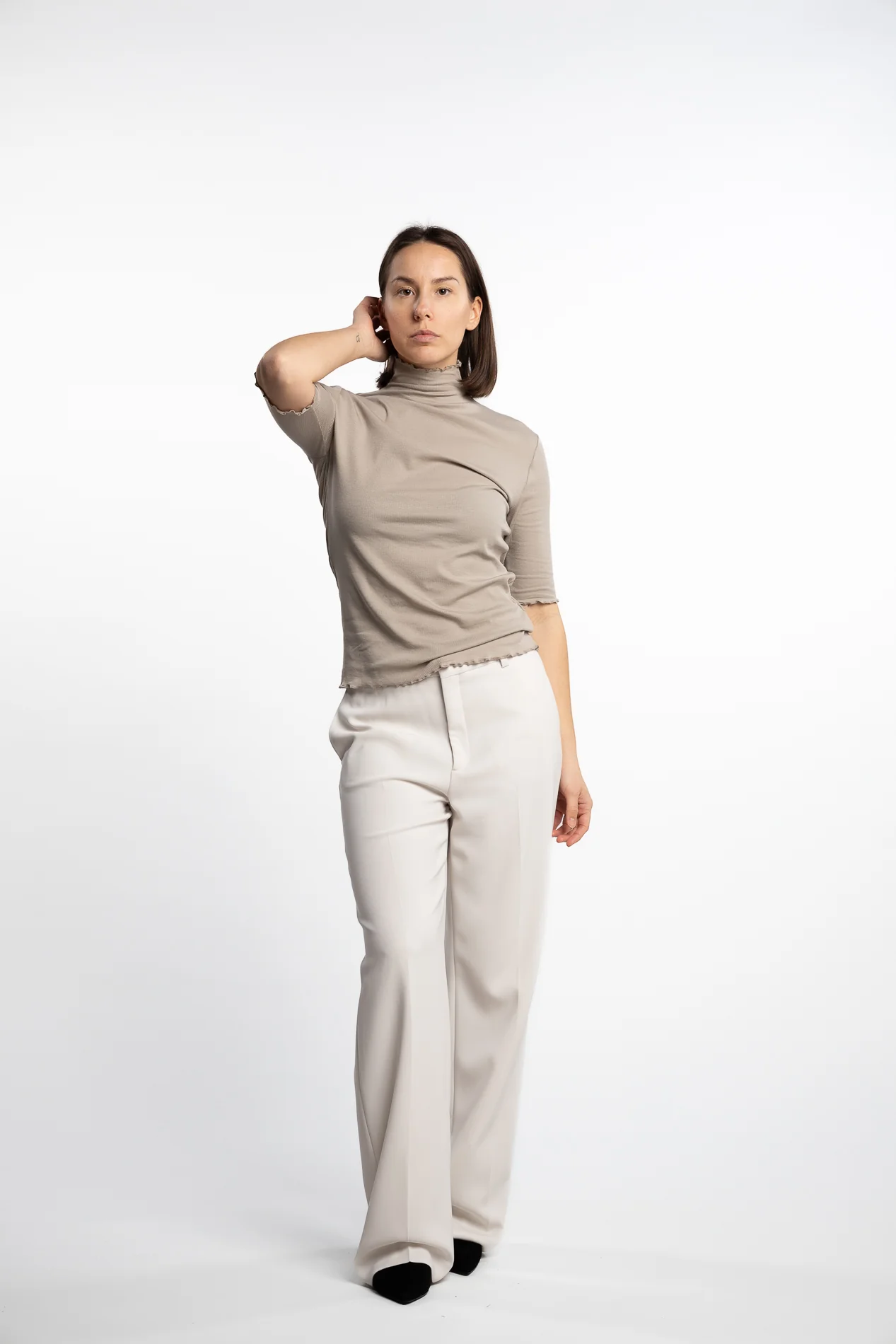 Rib Mock Neck Tee- Moss Grey - Image 6