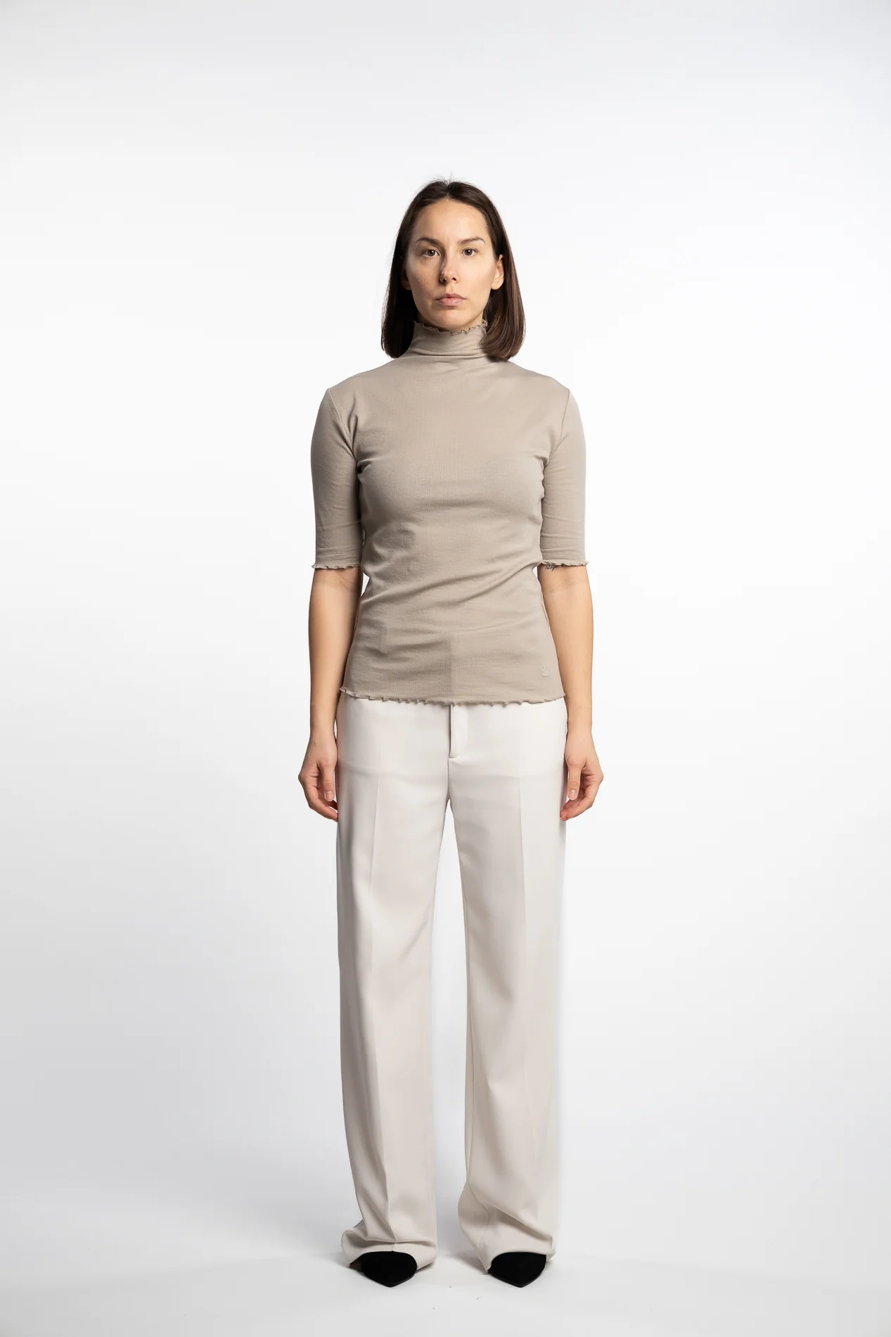 Rib Mock Neck Tee- Moss Grey - Image 7
