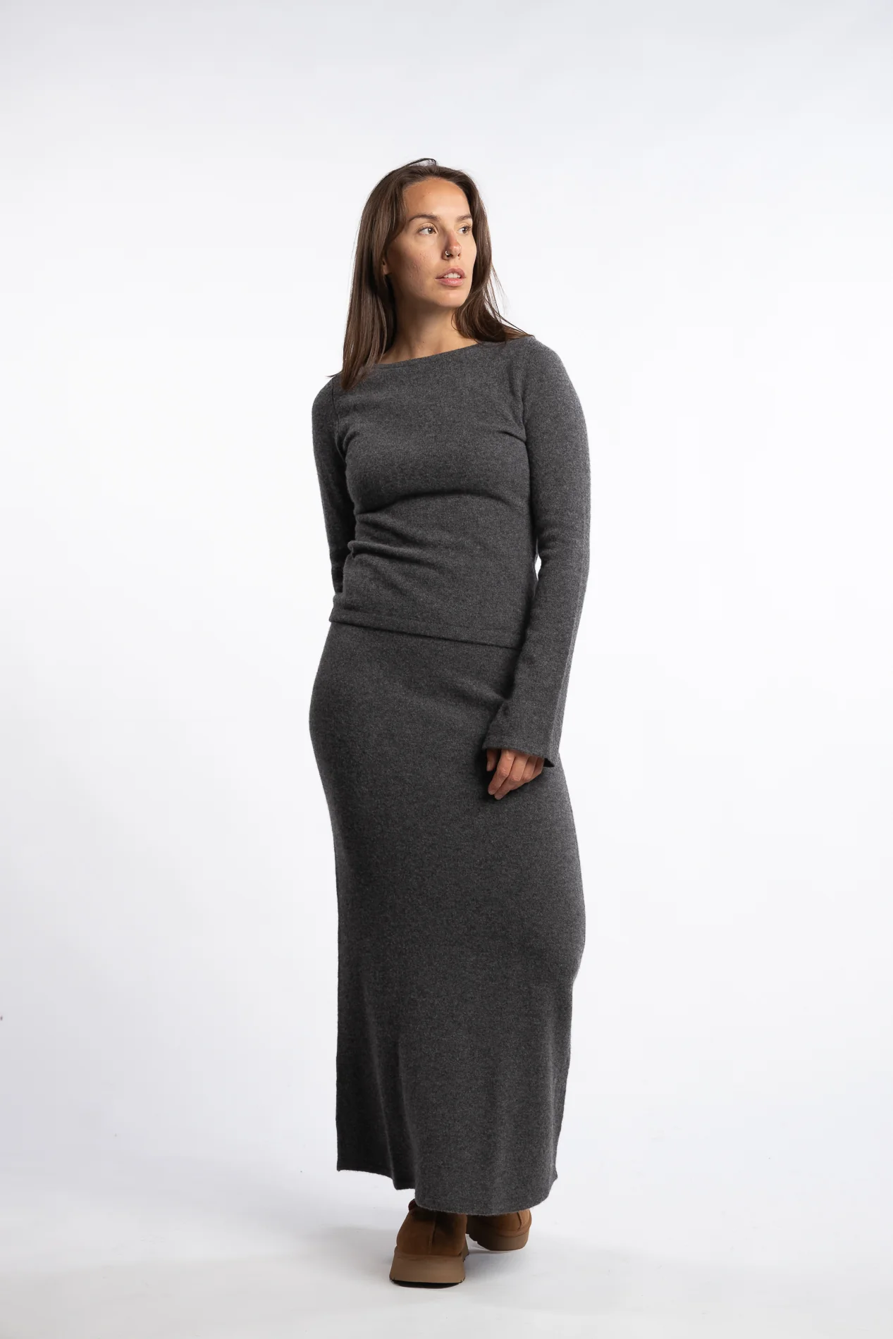 Jana Knit Skirt - Dark Grey Melange - Image 5