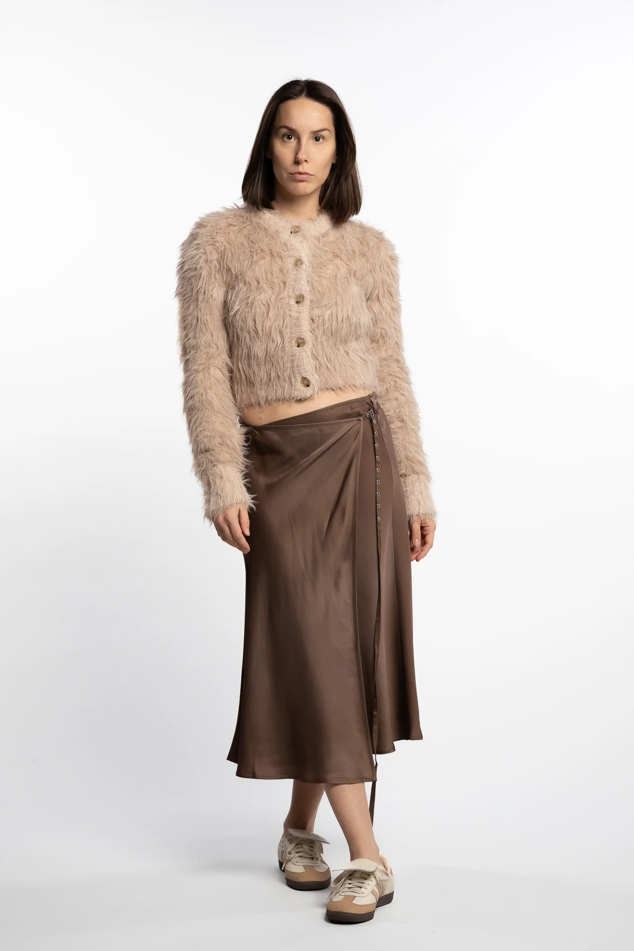 Satin Wrap Skirt- Golden Brown - Image 2
