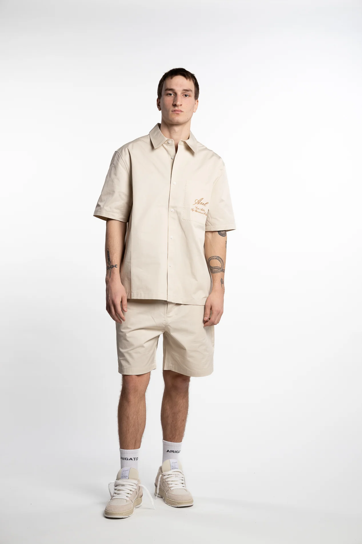 Stitch Embroidered Shorts Pale Beige - Image 6