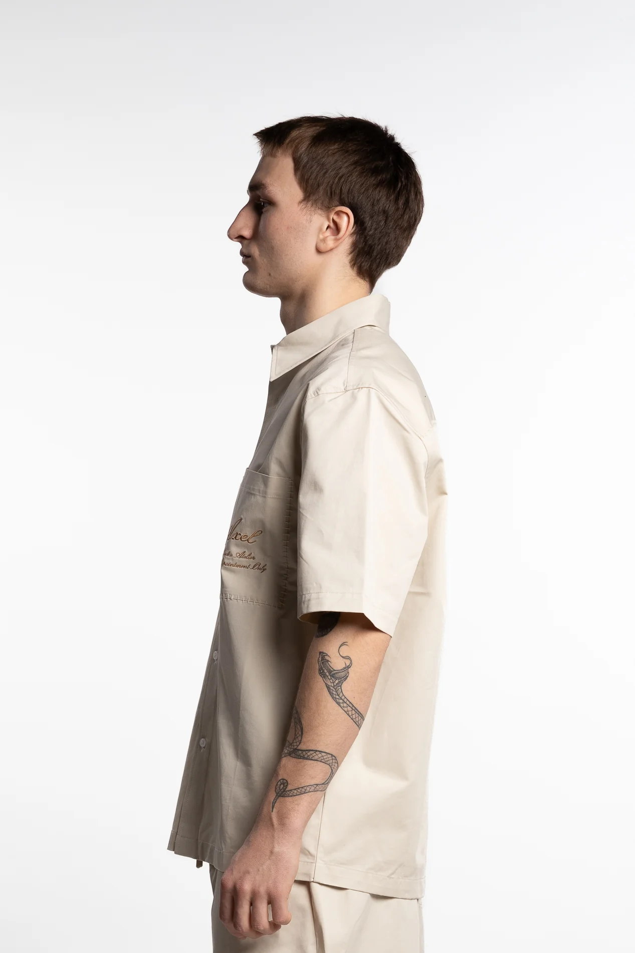 Stitch Embroidered Shirt Pale Beige - Image 4