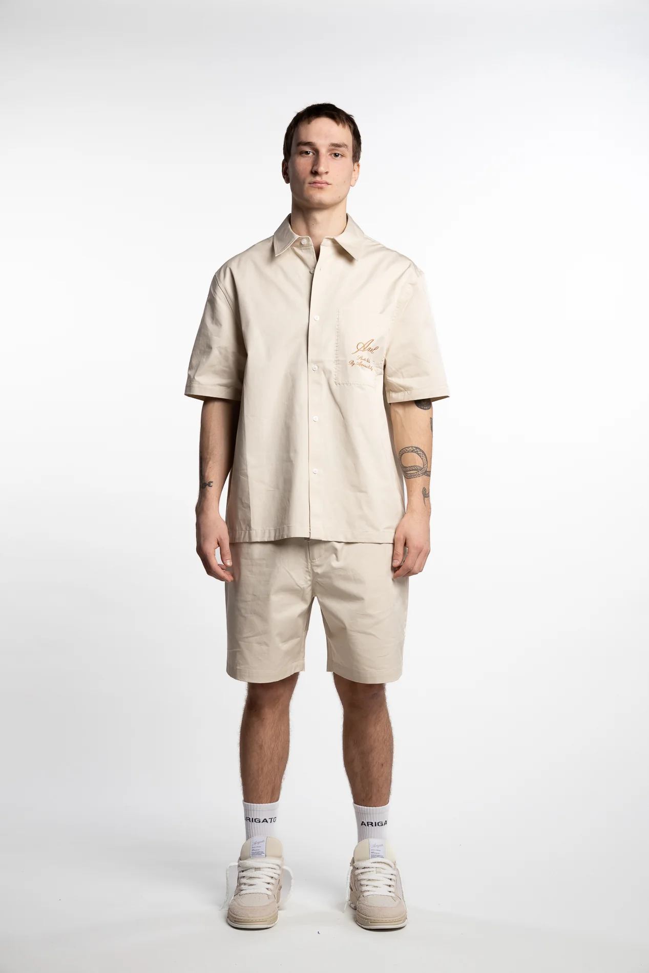 Stitch Embroidered Shirt Pale Beige - Image 6