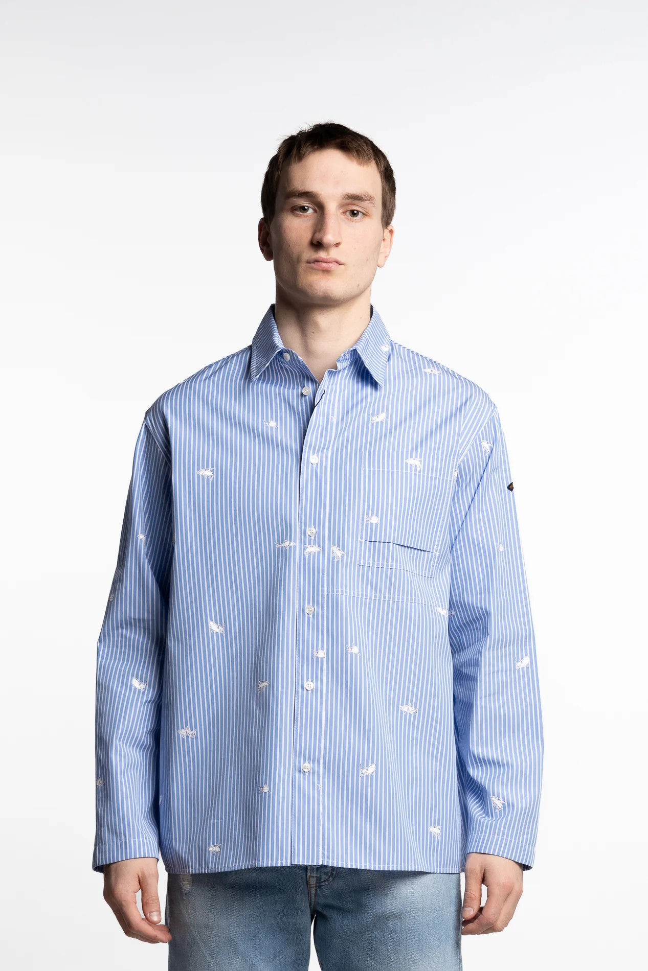 Shark Printed Cotton Shirt Blue - Image 2