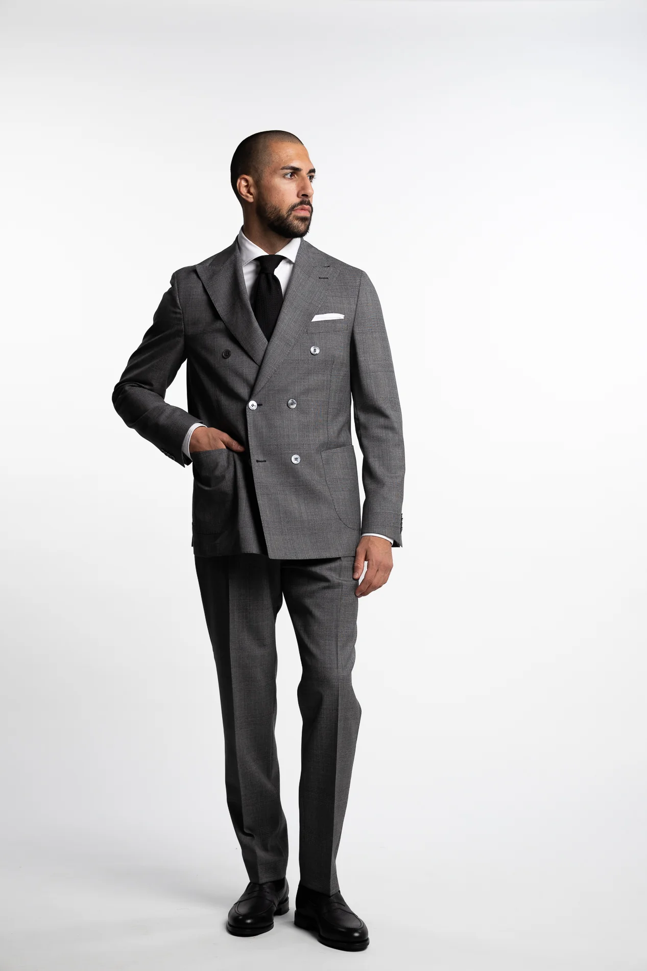 Vicenza Double Breasted Wool Suit Grey Check - Image 6