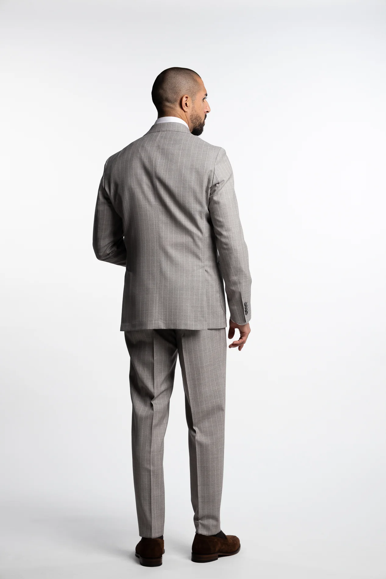Vicenza Double Breasted Wool Suit Beige Stripe - Image 3