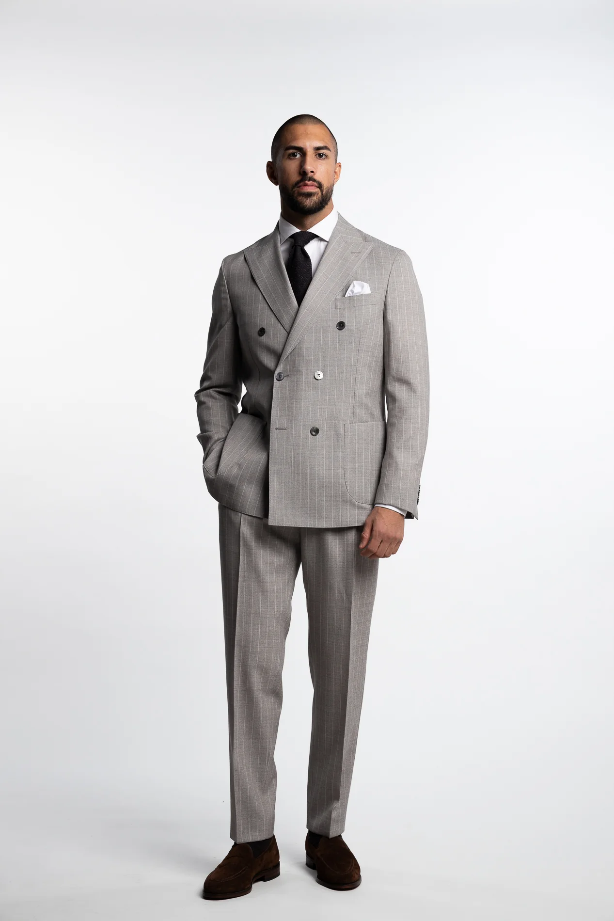 Vicenza Double Breasted Wool Suit Beige Stripe - Image 5
